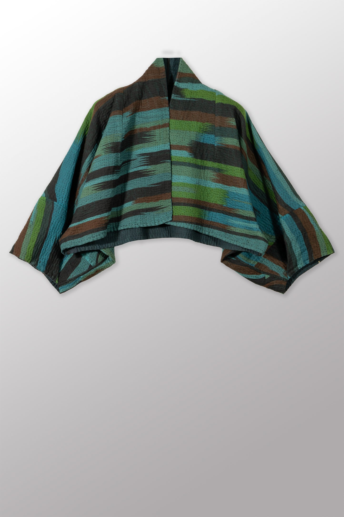 STRIPE AND BENDS KANTHA PUFF SLV. SHRUG - sb4062-blu -