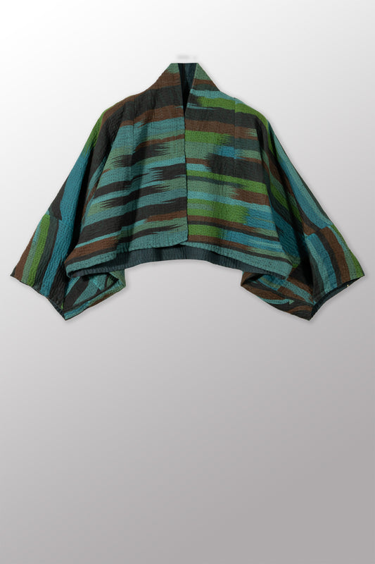 STRIPE AND BENDS KANTHA PUFF SLV. SHRUG - sb4062-blu -