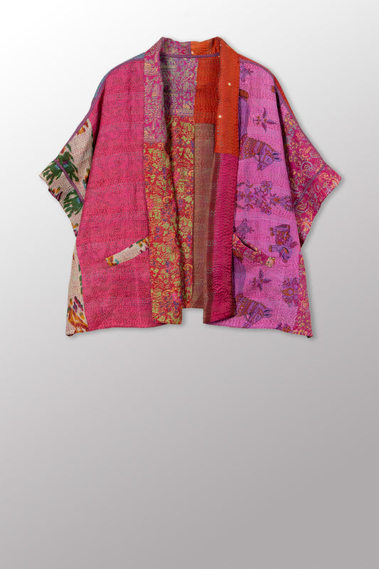 VINTAGE SILK KANTHA MINI PONCHO - sv2060-0014a -