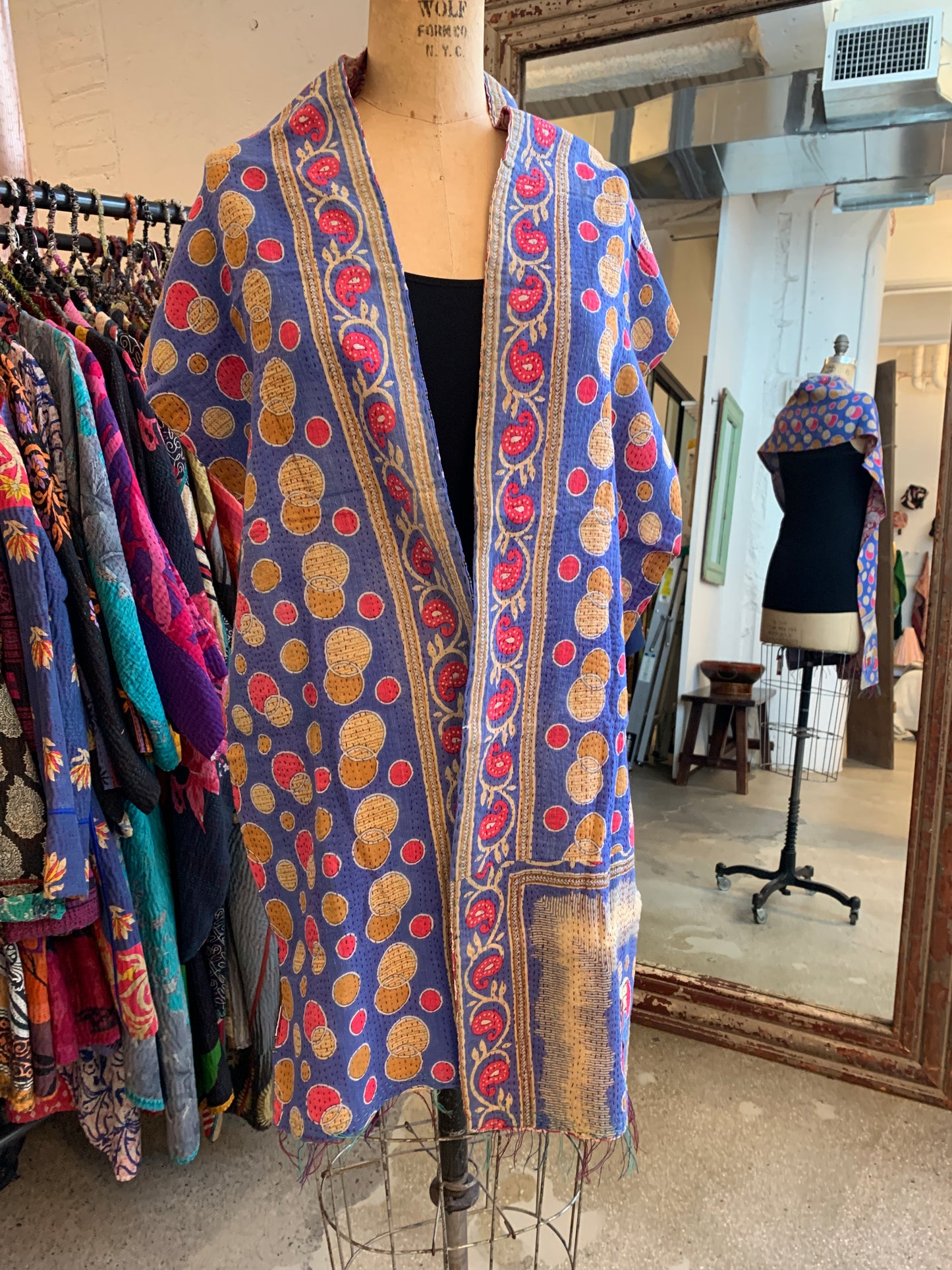 VINTAGE COTTON KANTHA SCARF SHORT - cv2805-mlt -
