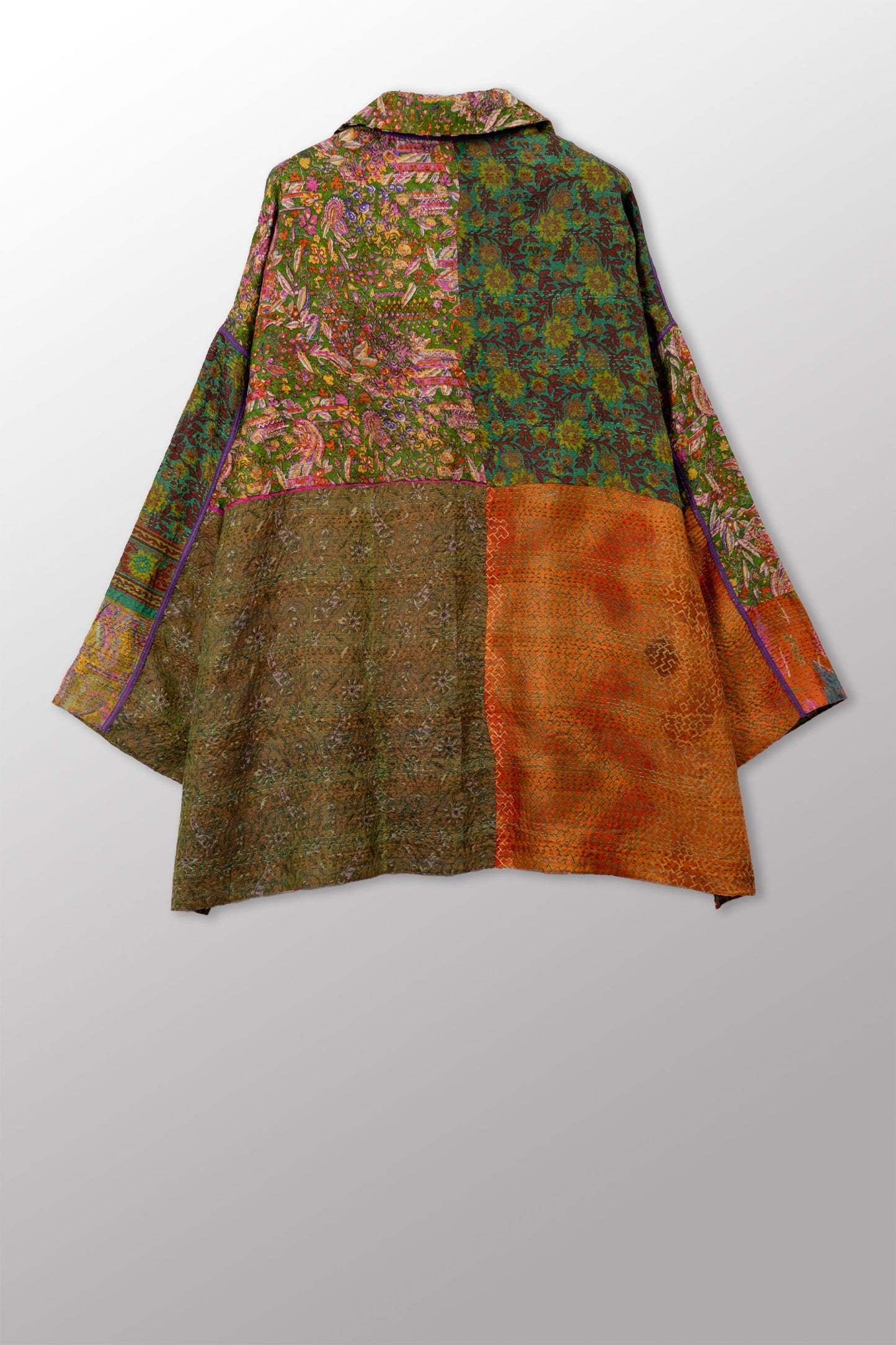 VINTAGE SILK KANTHA OVERSIZED MINI COAT - sv2332-0013a -