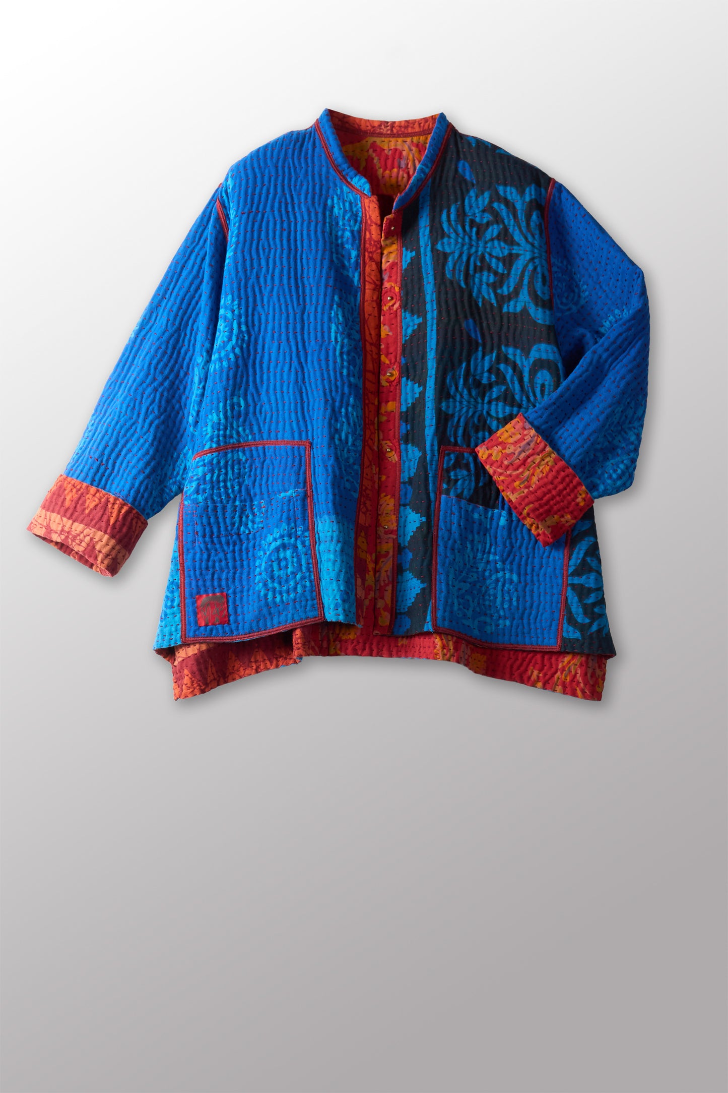 VINTAGE COTTON BBK KANTHA KAFTAN JACKET SHORT - bb4088-0001s -