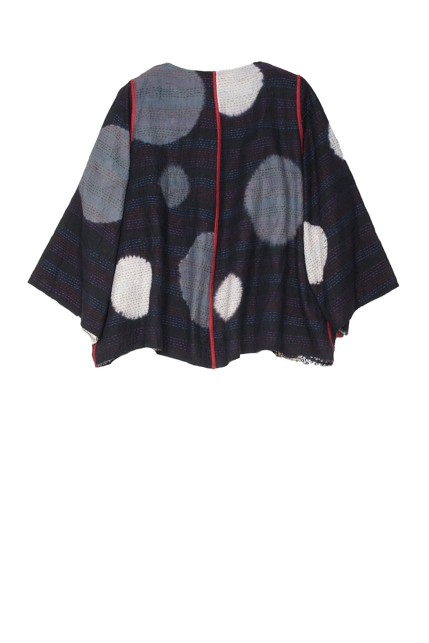 PATCH & CIRCLE PRINT KANTHA BELL SHAPE JKT - pc2048-blk -