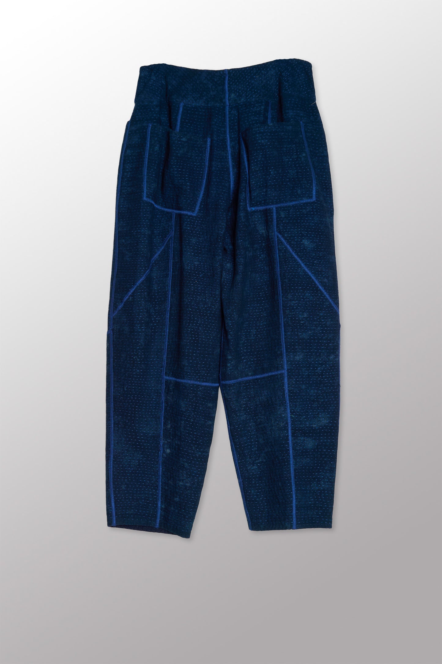 DENIM SUN-DYE KANTHA PANELED LANTERN PANTS - ds3675-nvy -