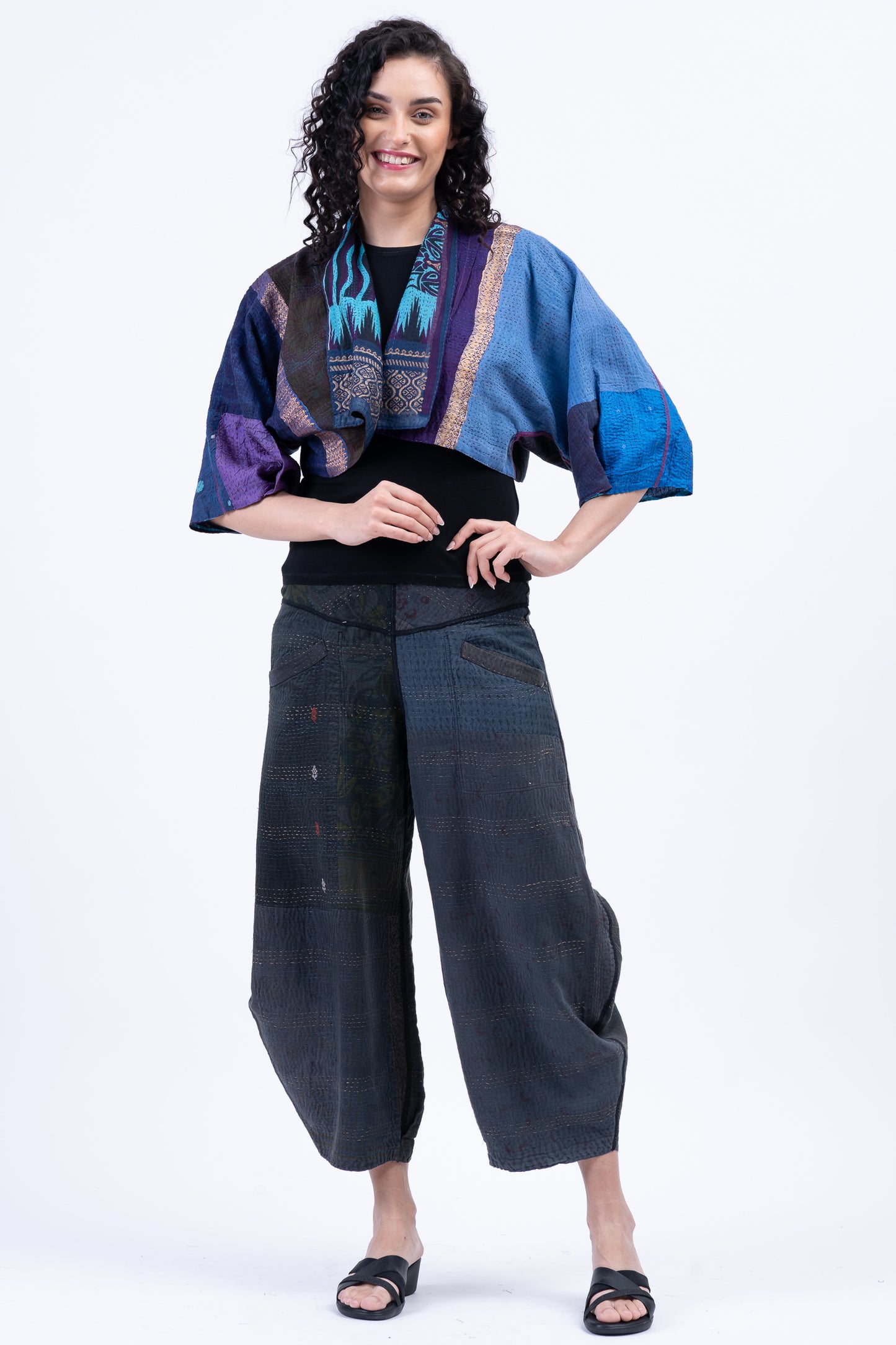 DESERT WAVES KANTHA PUFF SLV. SHRUG - dw2062-blu -