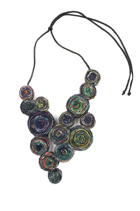 VINTAGE COTTON KANTHA EDDY SHORT NECKLACE - cv2715-nvy -
