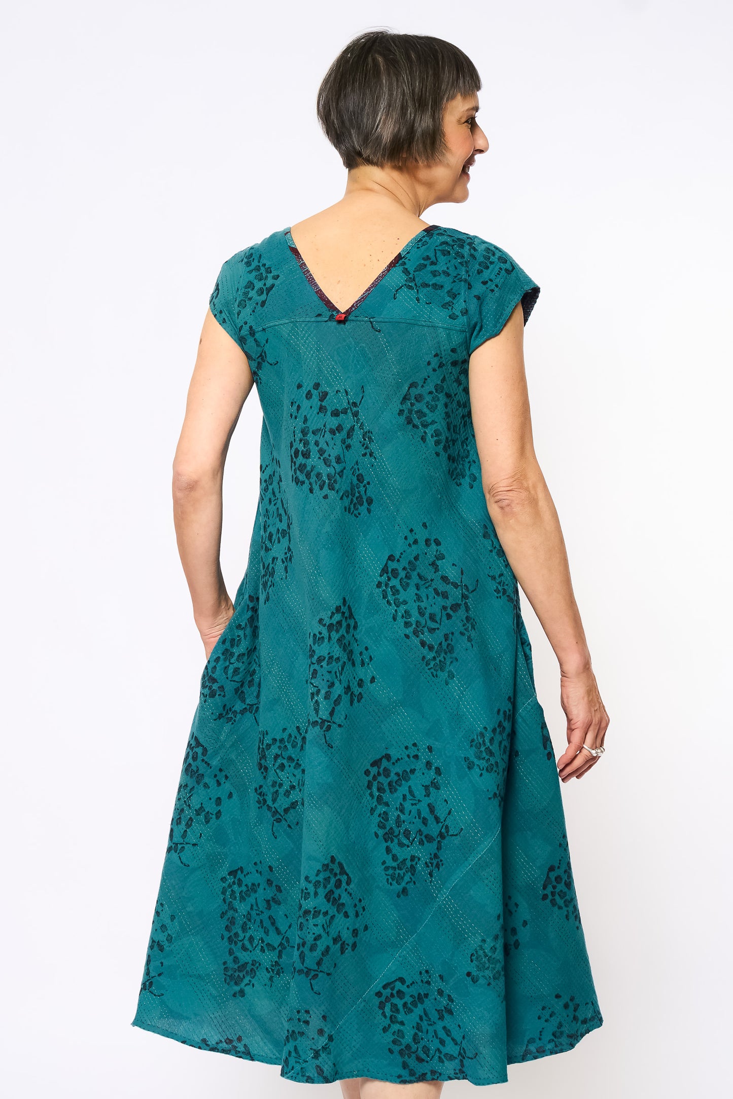 VINTAGE COTTON & NEW VOILE KANTHA CAP SLV. FLARE DRESS - cn2425-0007m -