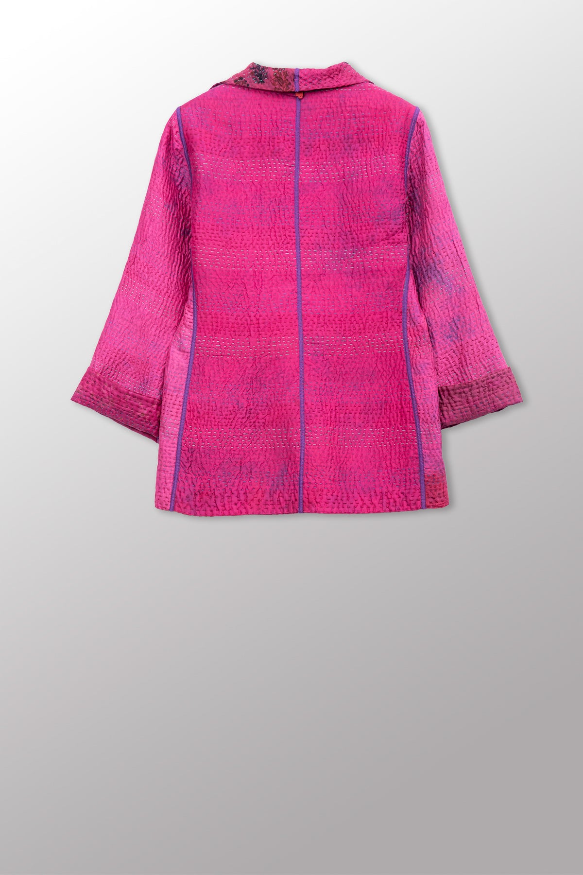GEORGETTE JACQUARD VINTAGE SILK PATCH KANTHA SHORT JACKET - gj4007-pik -