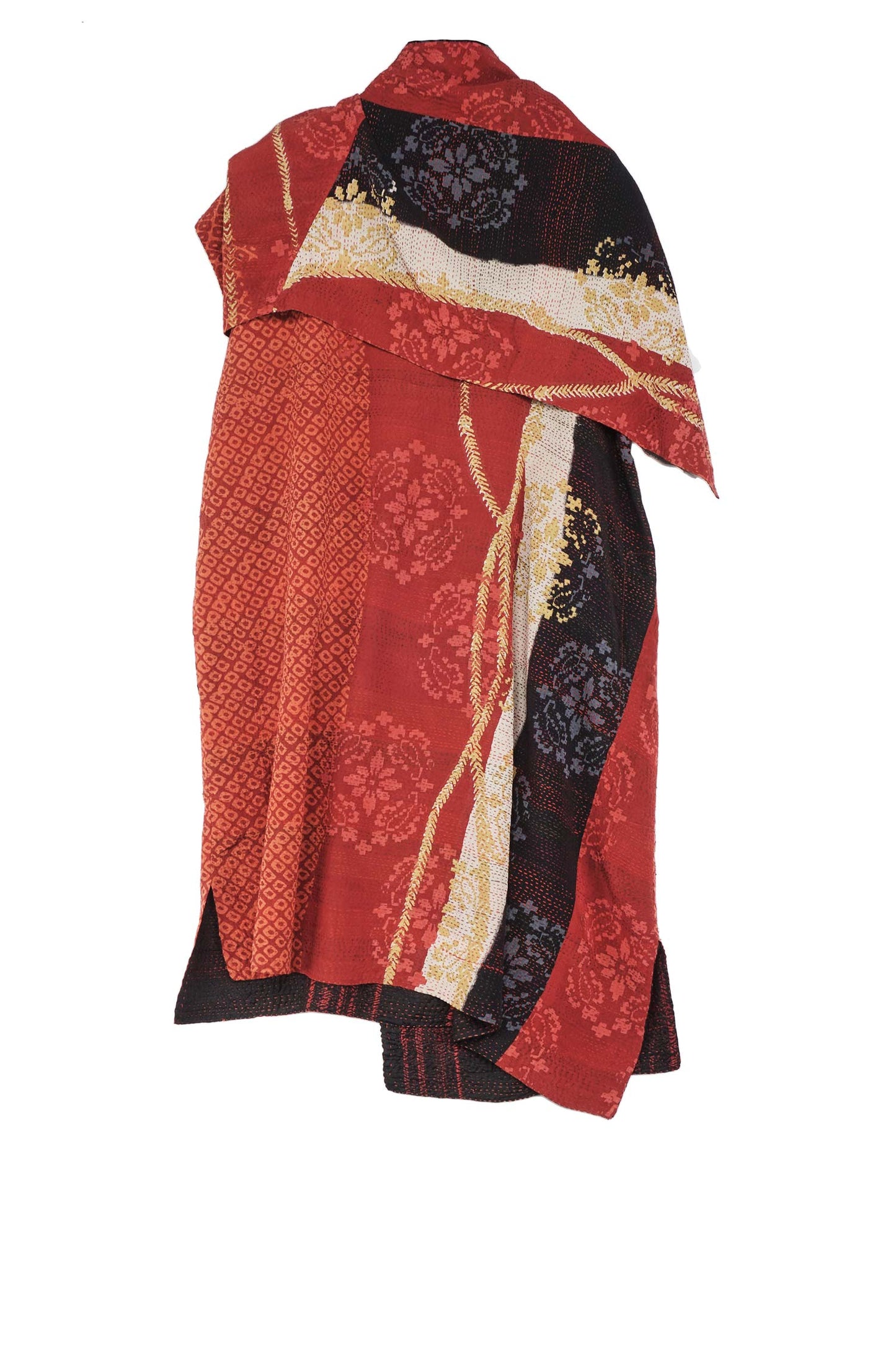 KIMONO PRINT KANTHA COWL NECK DRESS - kp2416-red -