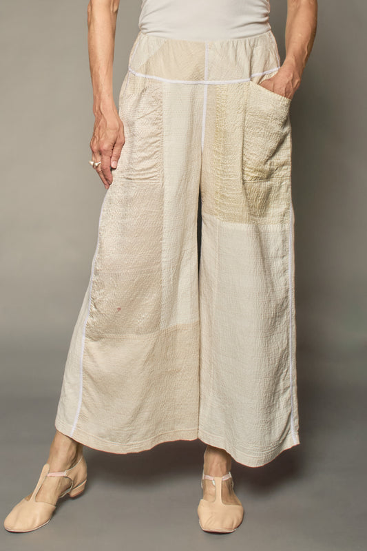 JAIPUR WHITE KANTHA MID RISE WIDE LEG PANTS - jw2665-ivy -