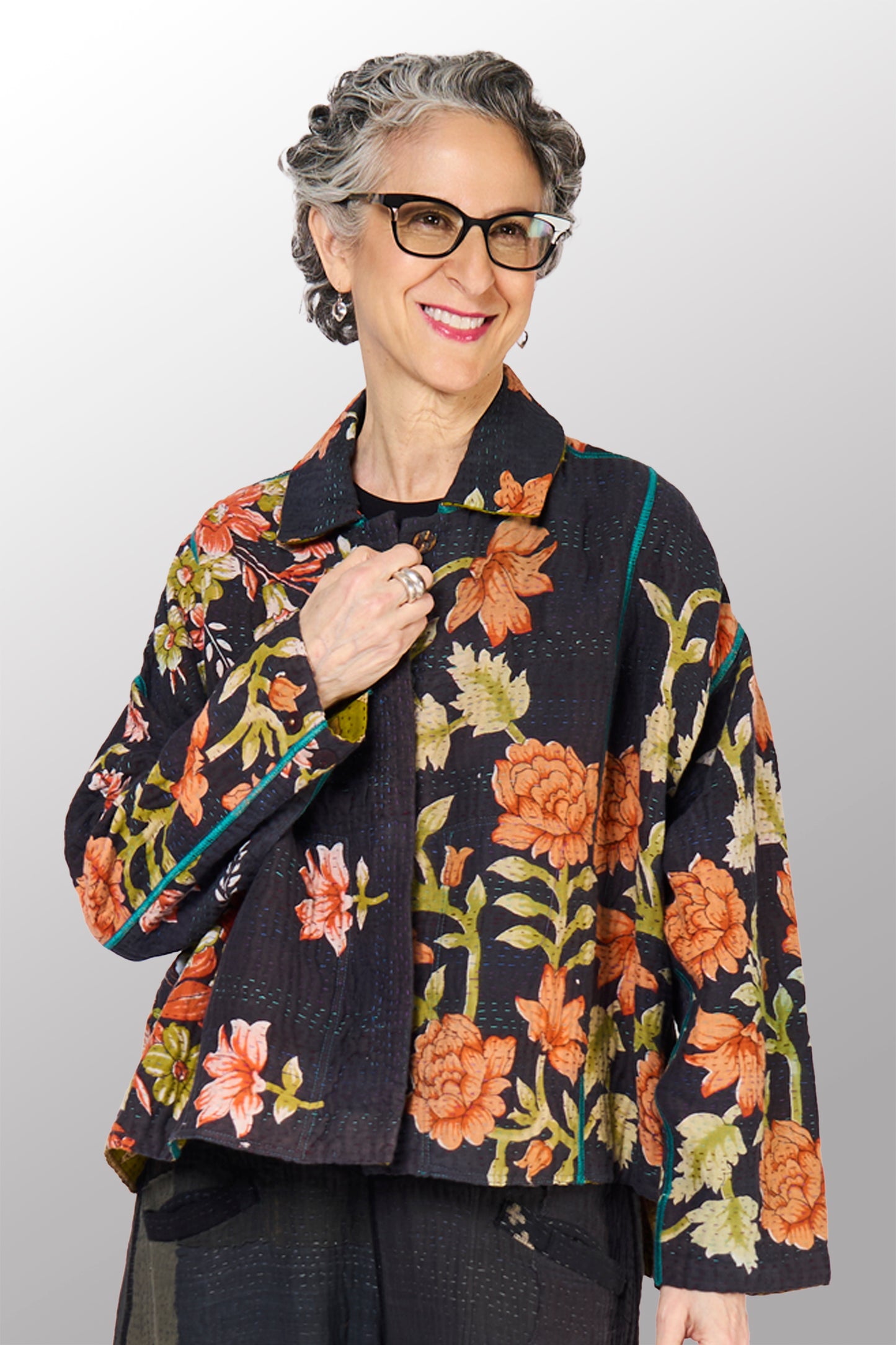 VINTAGE COTTON KANTHA CROPPED SHIRT JACKET - cv4075-0014a -