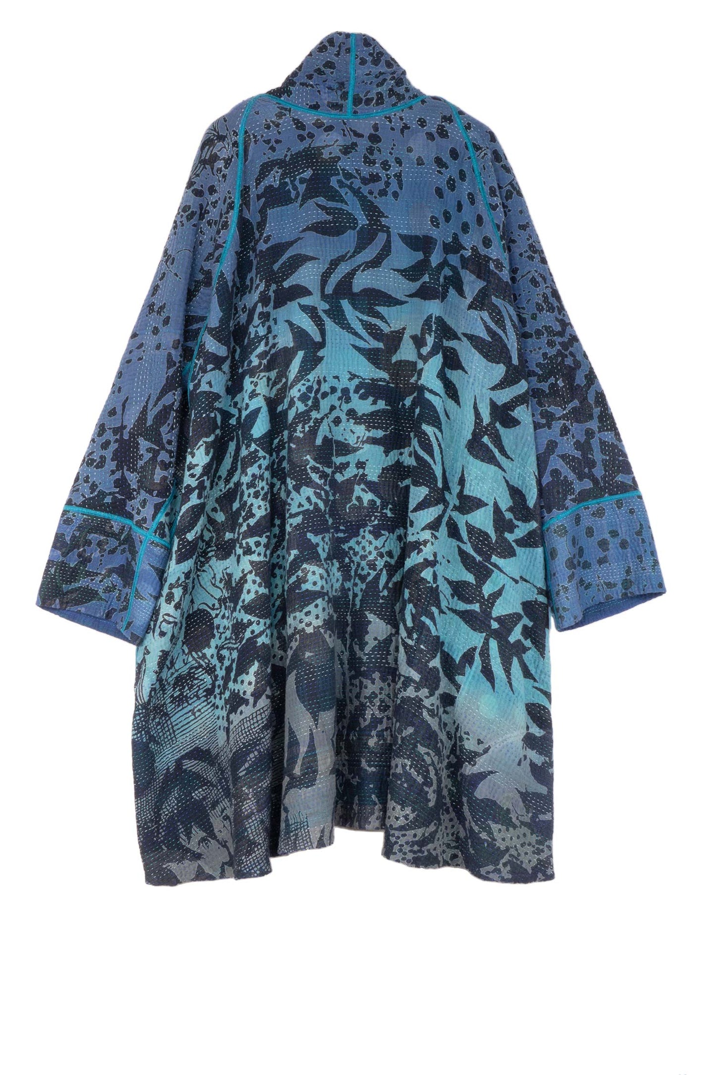 MONOTONE TWILIGHT PRINT KANTHA KIMONO LONG JKT - tp4005-blu -