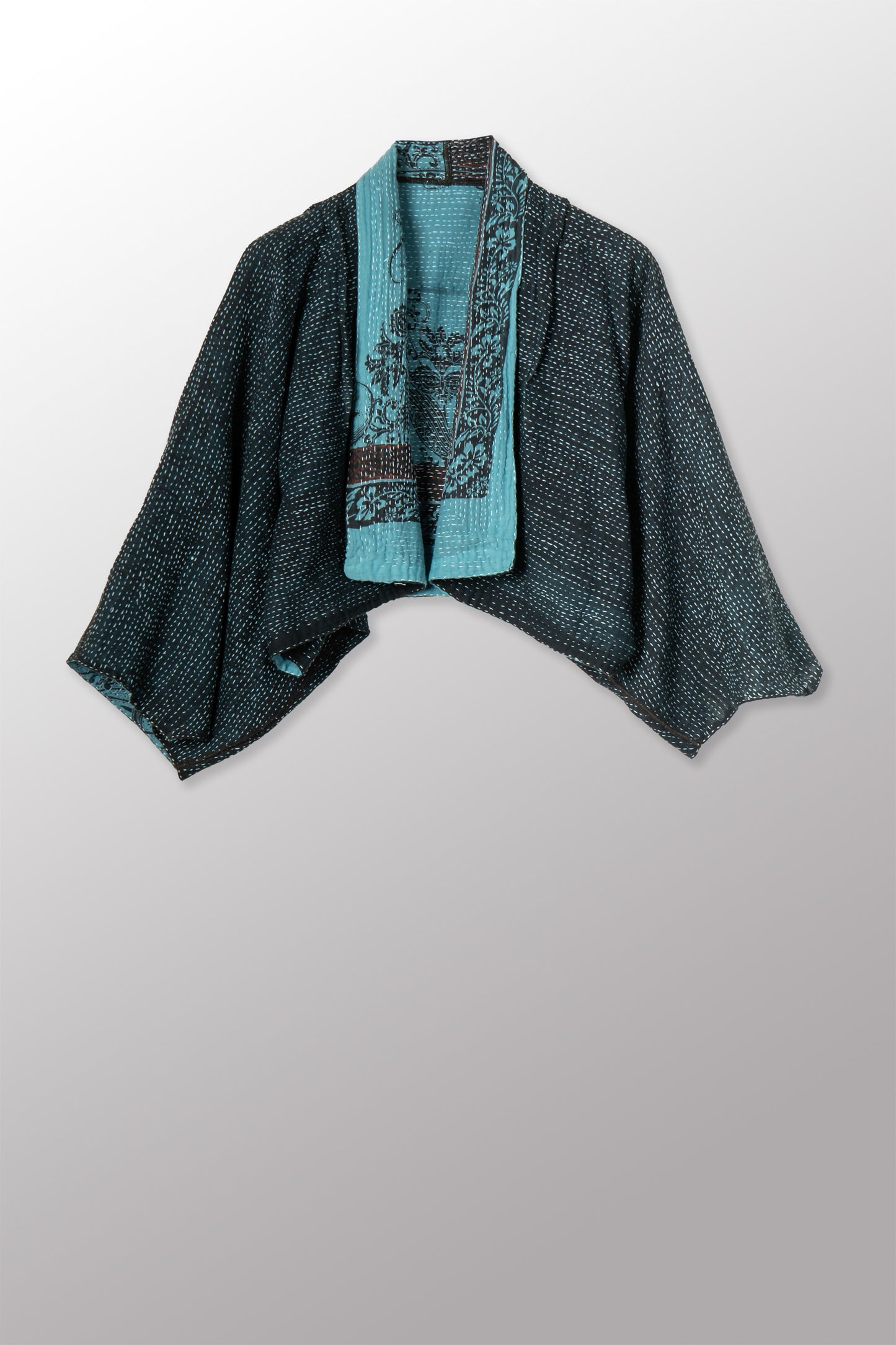 OVERDYED COTTON PAISLEY KANTHA PUFF SLV. SHRUG - ov-cp2062-blu -