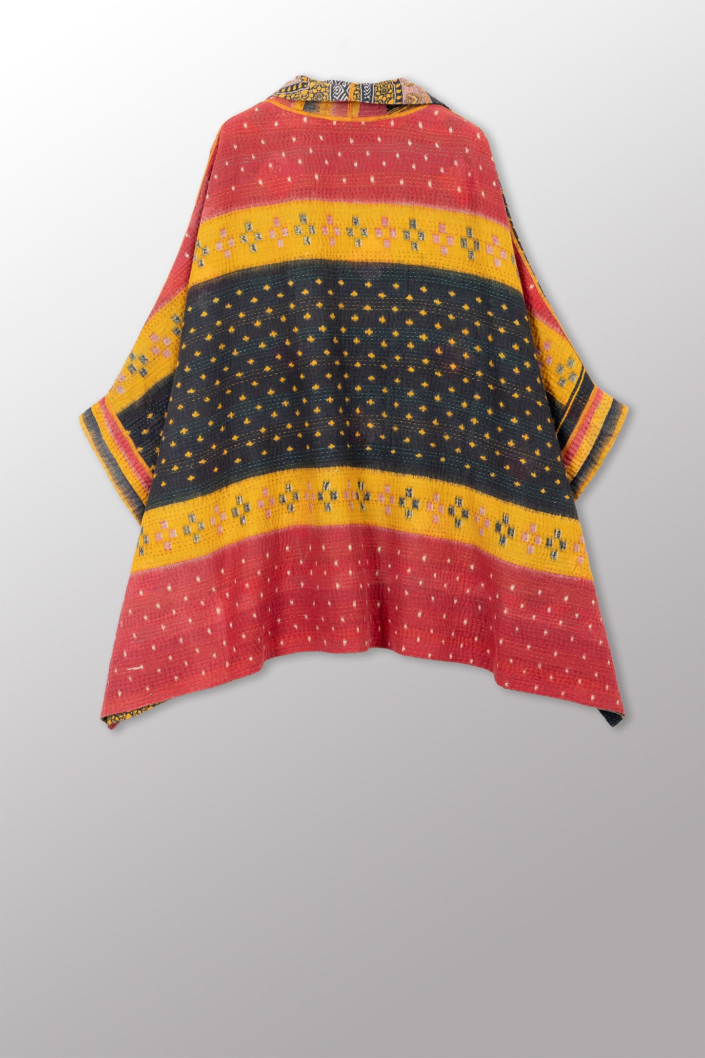 VINTAGE COTTON KANTHA DOUBLE COLLAR PONCHO - cv4323-0063a -