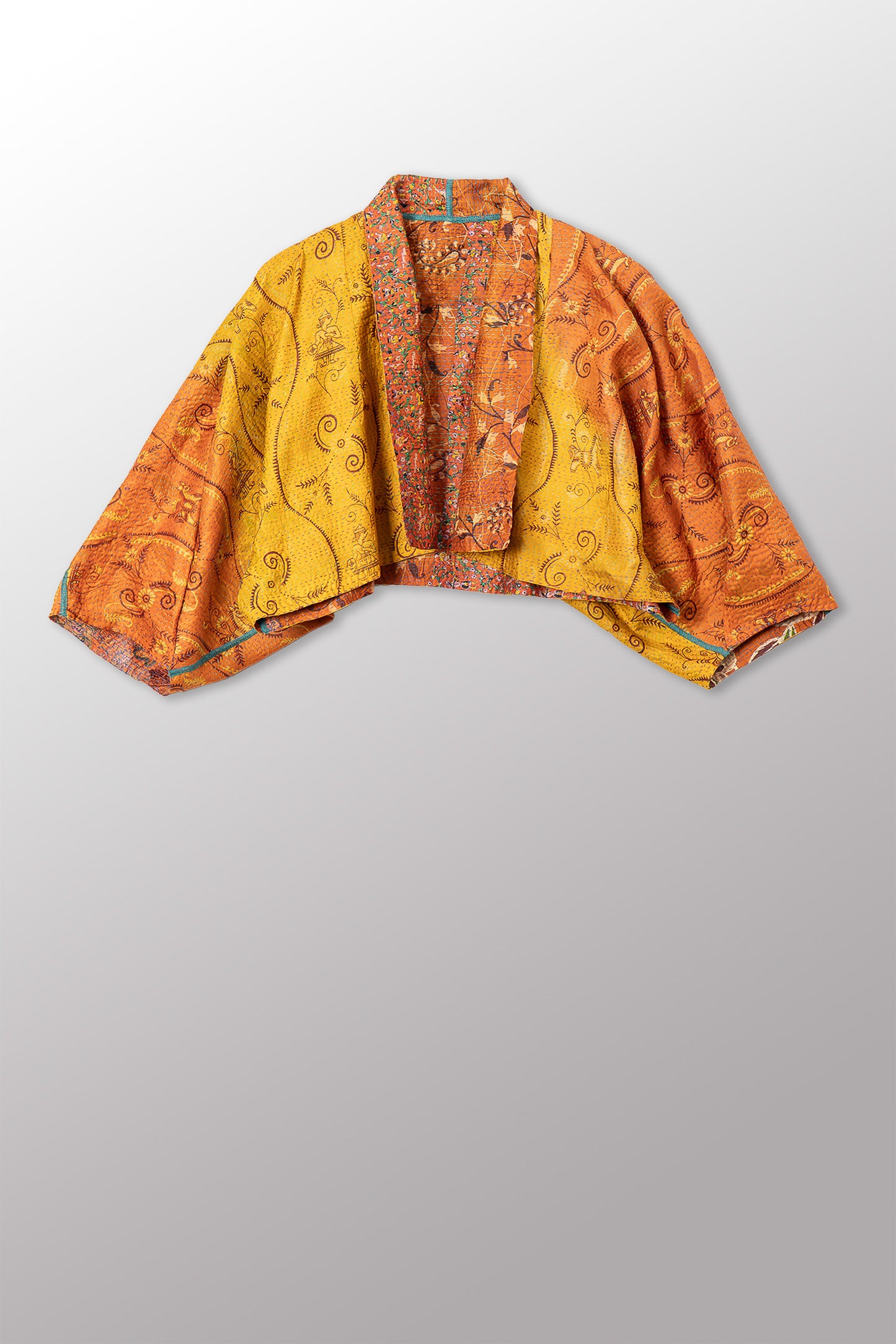 VINTAGE SILK KANTHA PUFF SLV. SHRUG - sv2062-0018a -