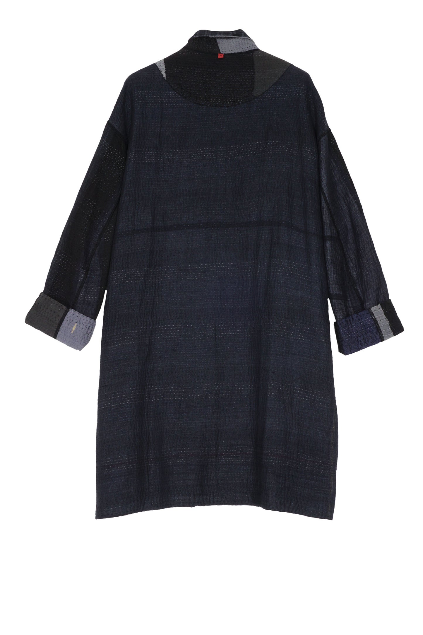 TWO TONE PATCH KANTHA LONG LINE JACKET - tn4059-blk -