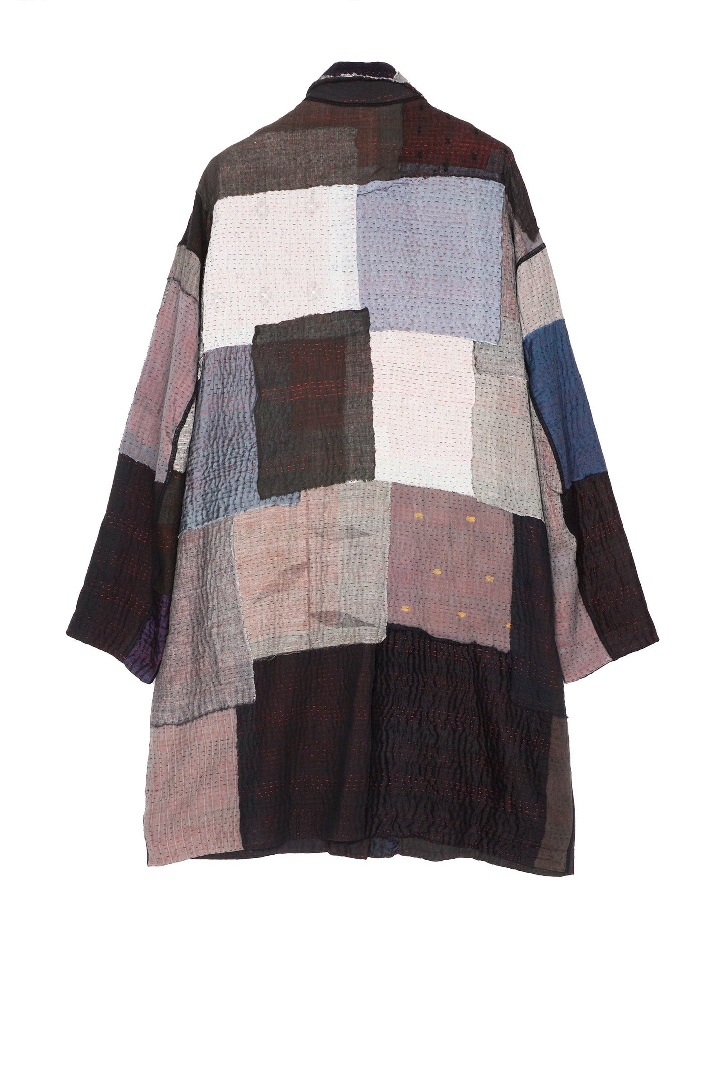 TWO TONE PATCH KANTHA LONG LINE JACKET - tn4059-blk -