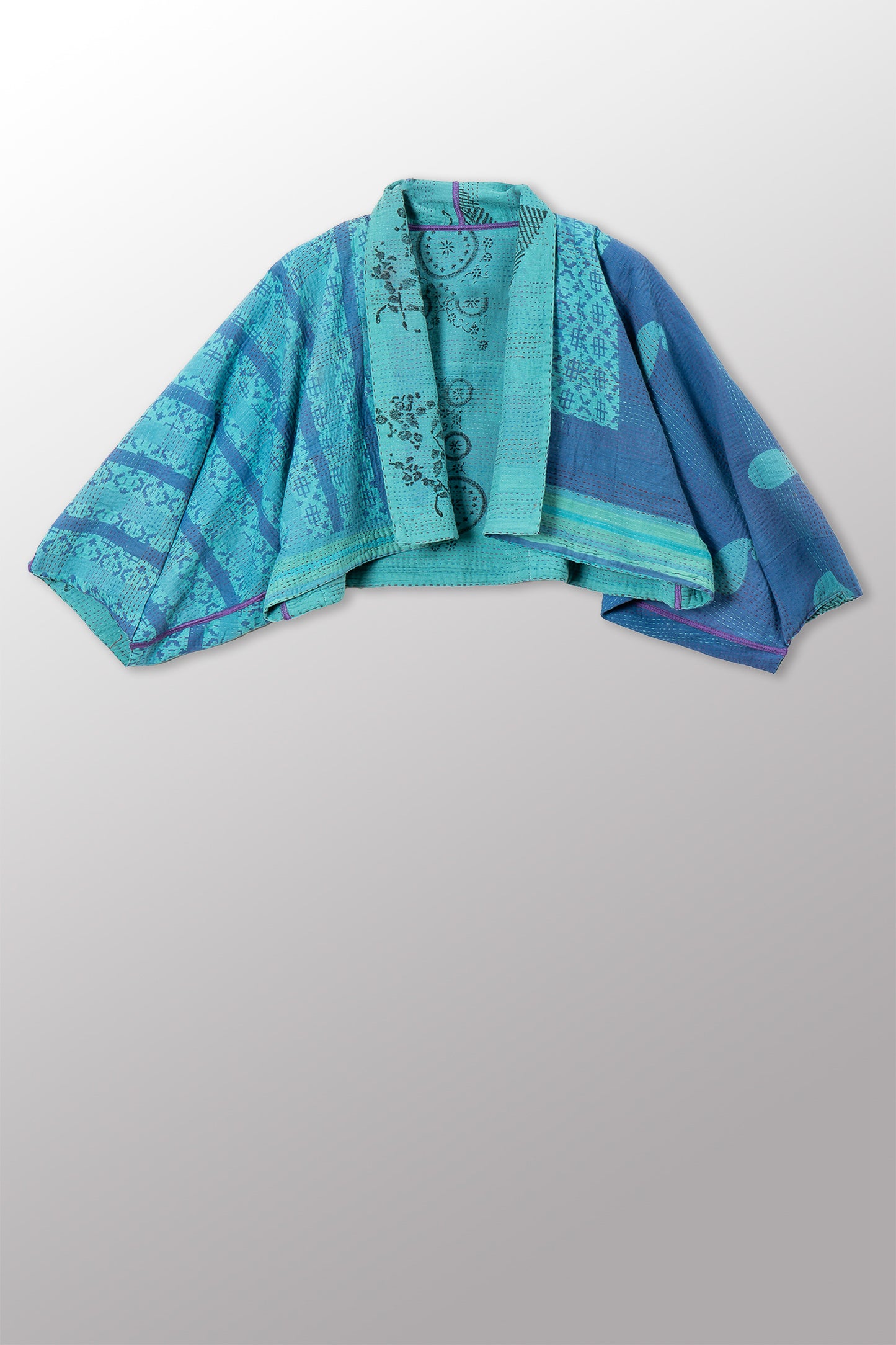 VINTAGE COTTON & NEW VOILE KANTHA PUFF SLV. SHRUG - cn2062-0005a -