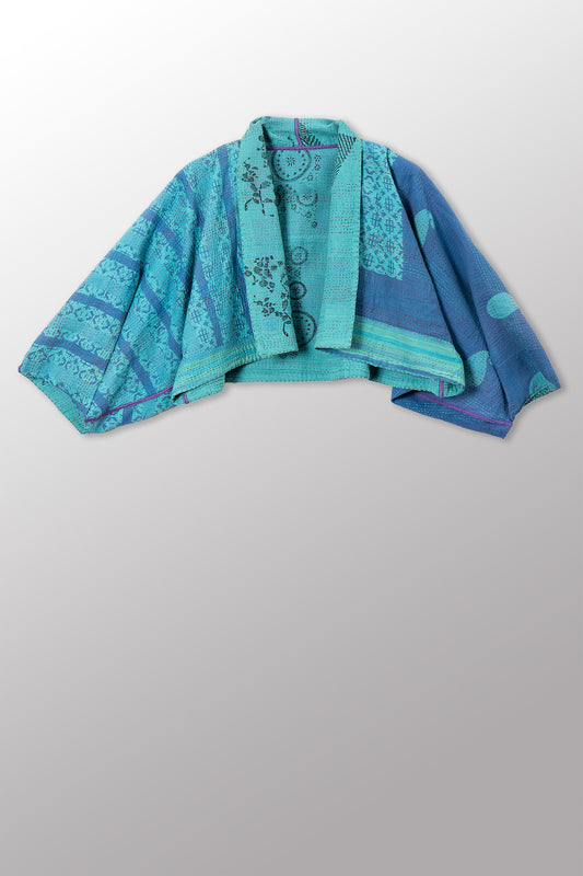 VINTAGE COTTON & NEW VOILE KANTHA PUFF SLV. SHRUG - cn2062-0005a -