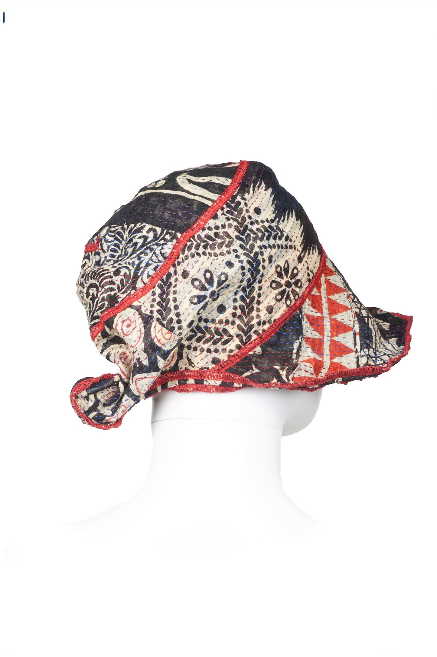 PATCHED PRINT KANTHA CIRCULAR CUT BRIM HAT - pp2882-blk -