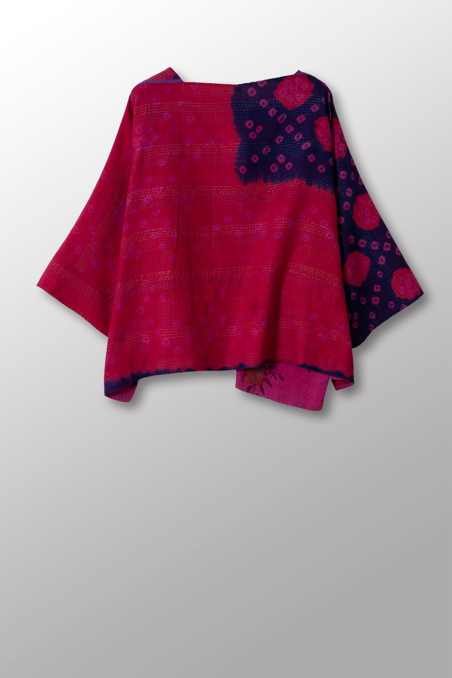 VINTAGE COTTON & NEW VOILE KANTHA 3/4 SLV. CROP TOP MIO - cn2538-0005a -