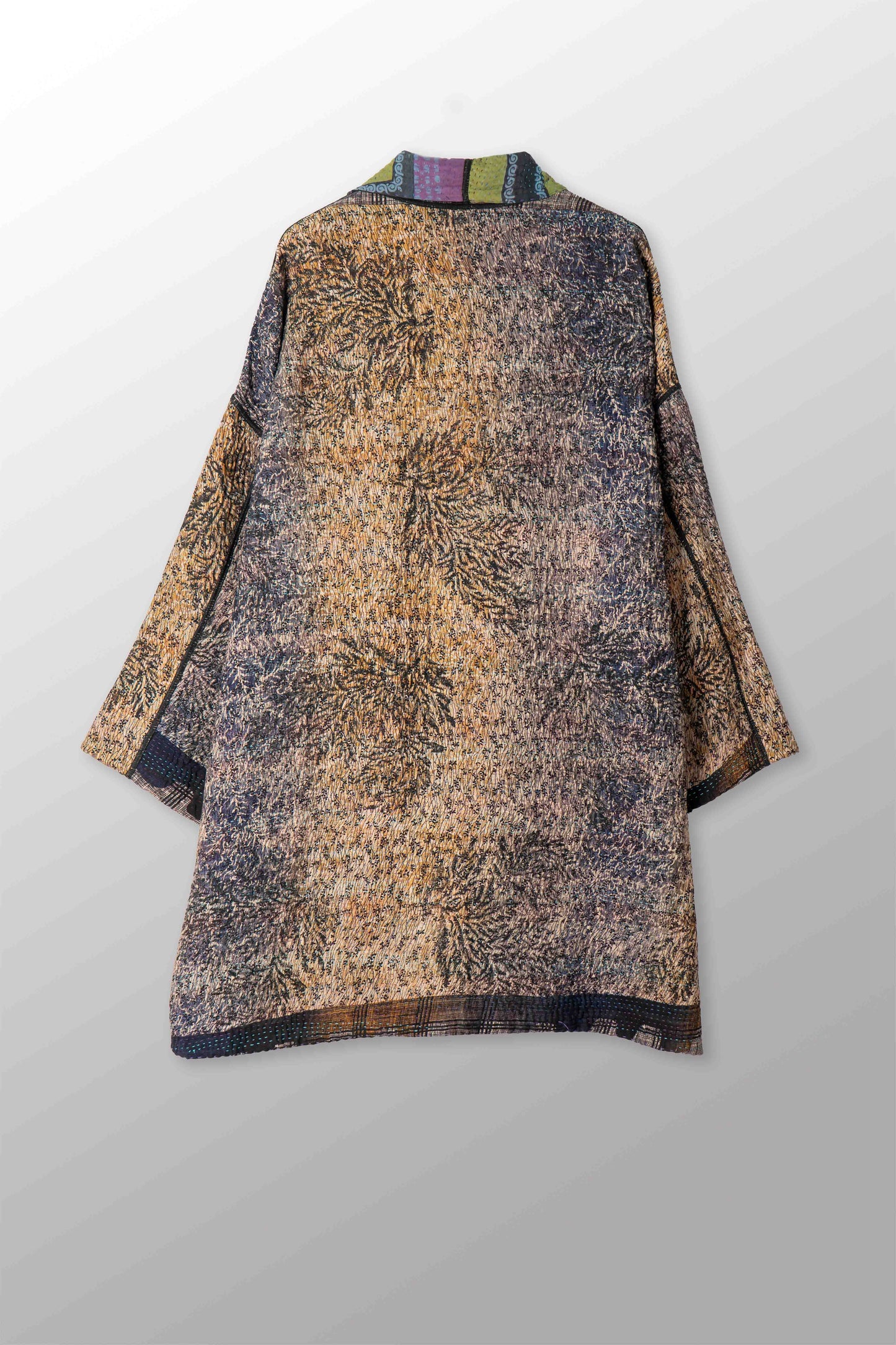 VINTAGE SILK GEORGETTE COTTON KANTHA HAORI JACKET - gc4068-0001a -