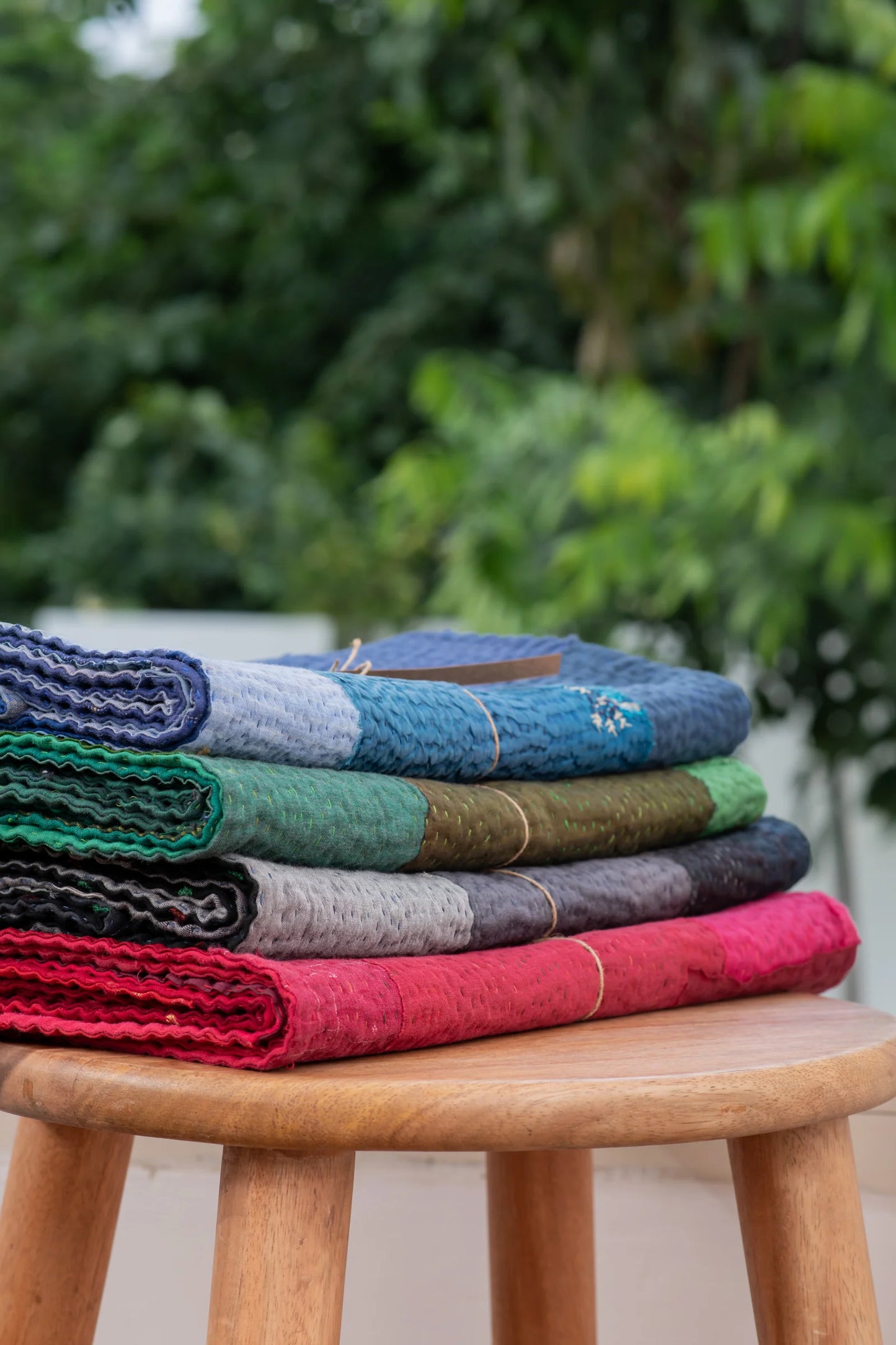 Landscape Fray Patch vintage Kantha Runner - Navy