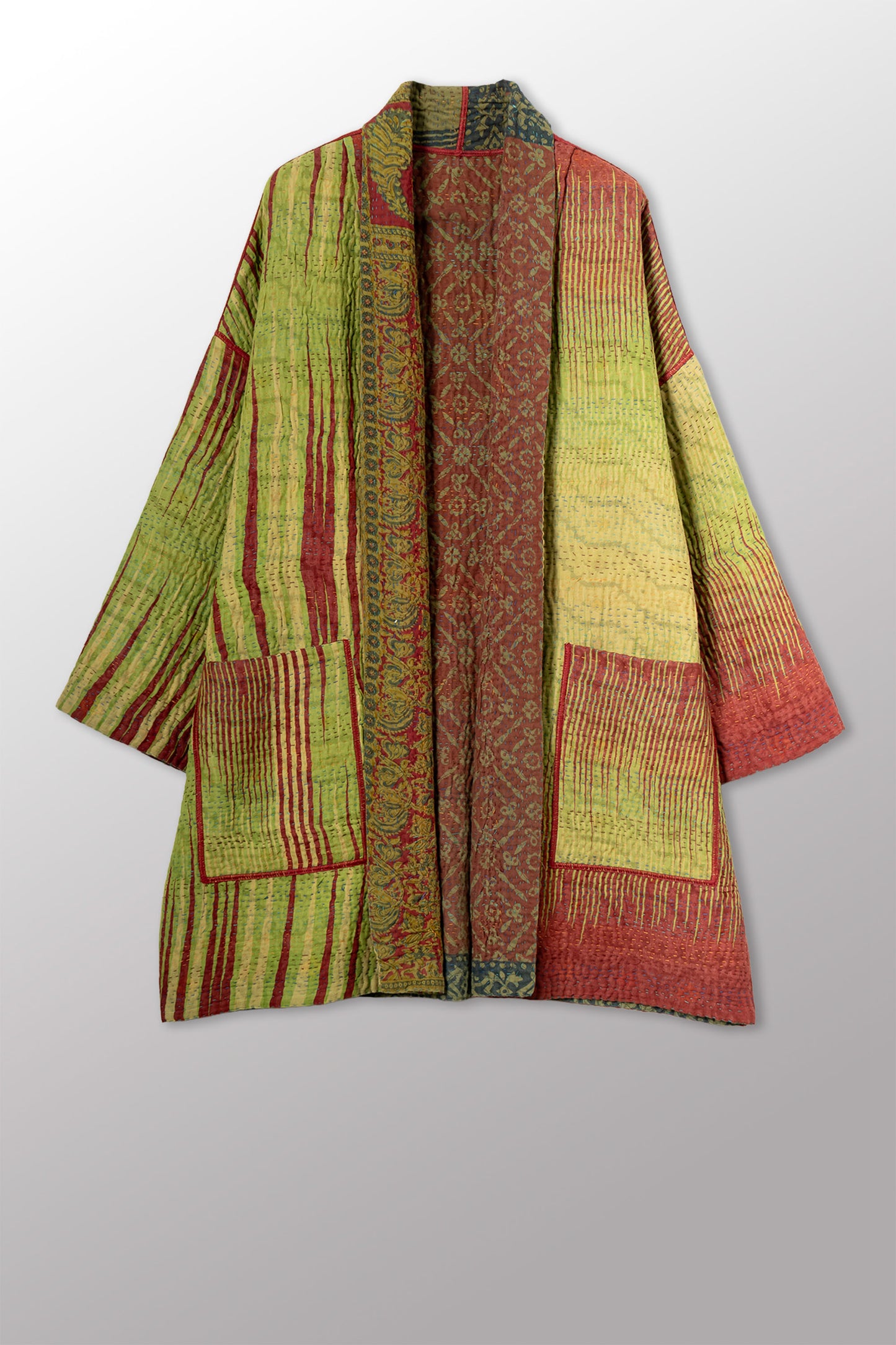 COTTON OVERDYE KANTHA HAORI JACKET - ov4068-cgrn002a -