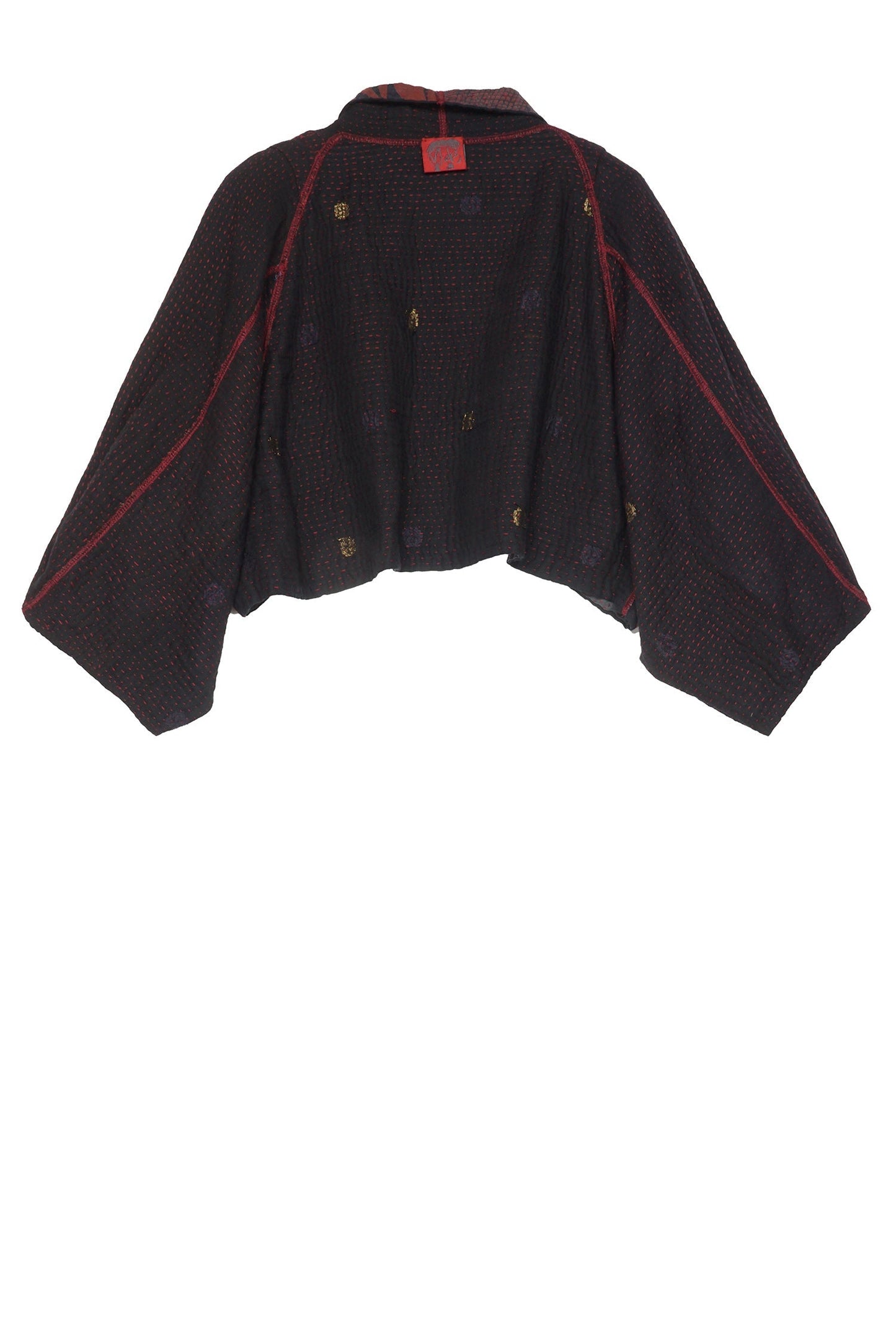 MONOTONE TWILIGHT PRINT KANTHA PUFF SLV. SHRUG - tp4062-red -