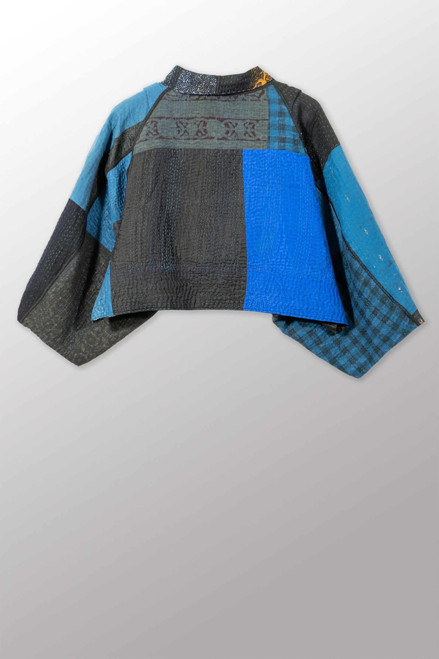NIGHT FLOWERS KANTHA PUFF SLV. SHRUG - nl4062-blu -