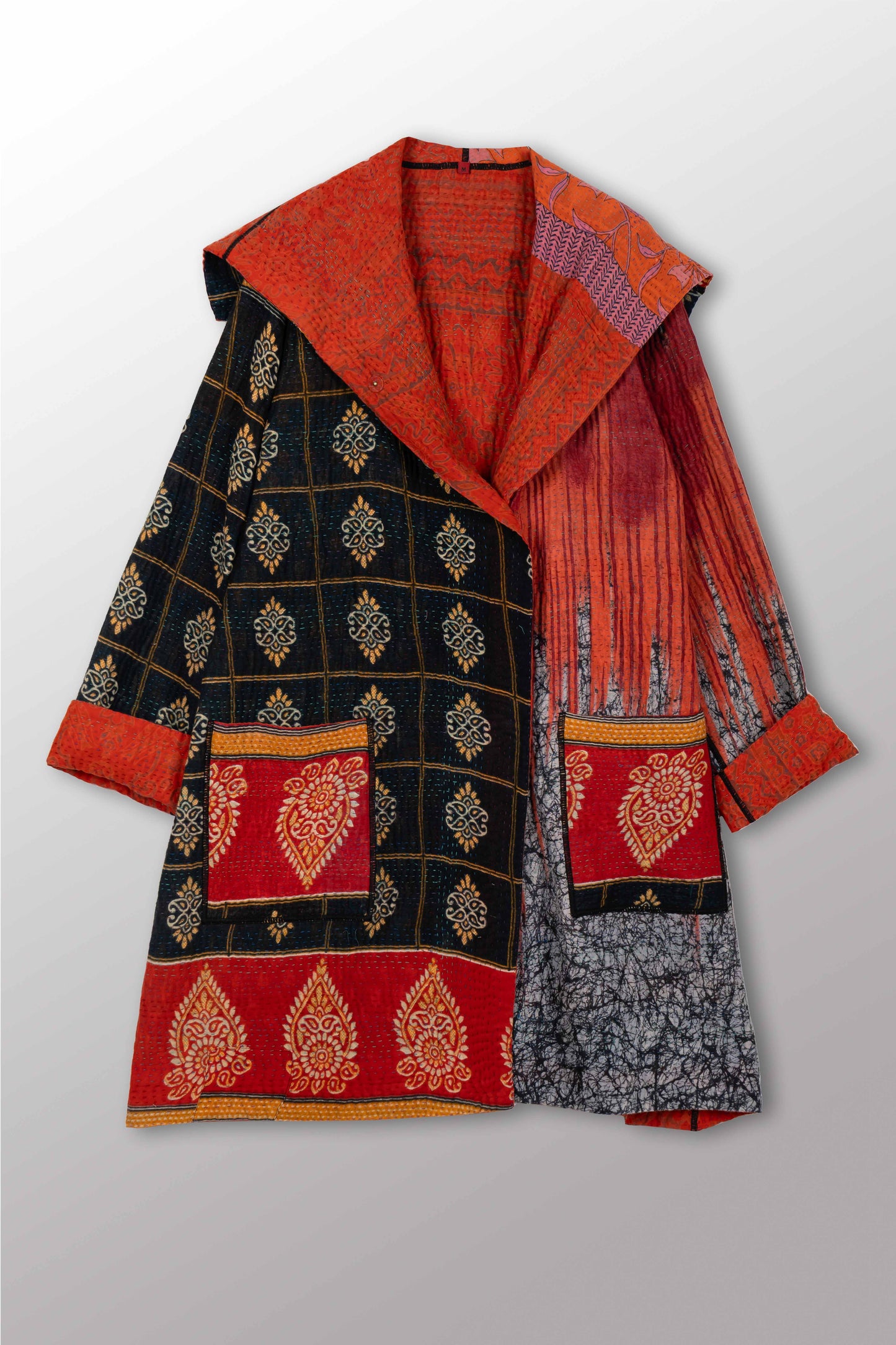 VINTAGE COTTON KANTHA POCKET MEDIUM COAT - cv4316-0045m -