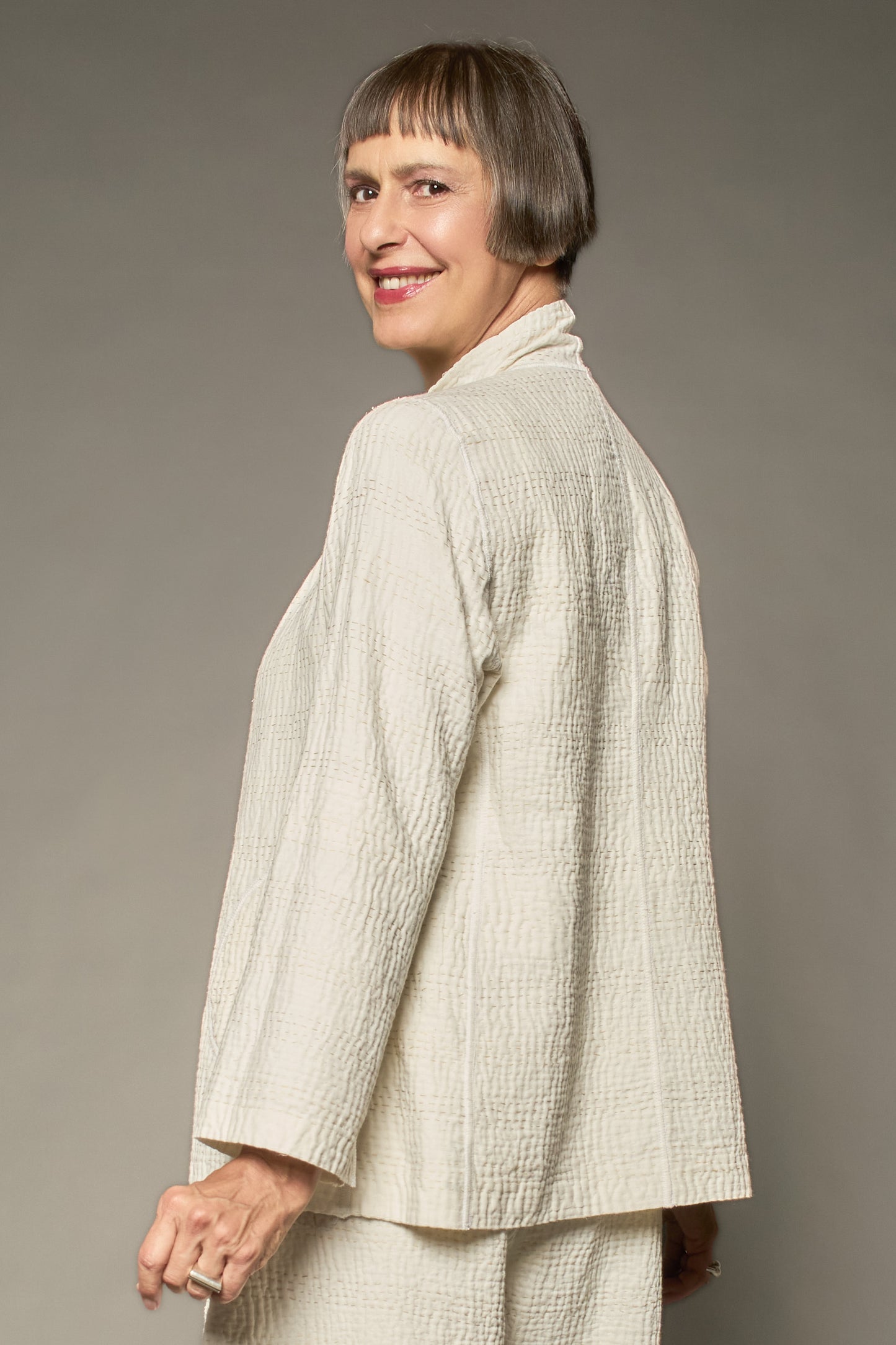 FRAYED PATCH KANTHA SHORT JACKET - fi4007-ivy -