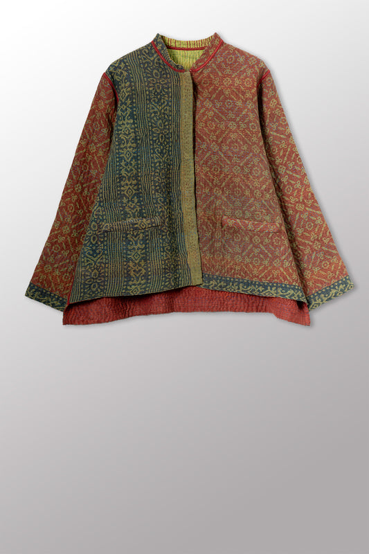 COTTON OVERDYE KANTHA KAFTAN JACKET SHORT - ov4088-cgrn001s -