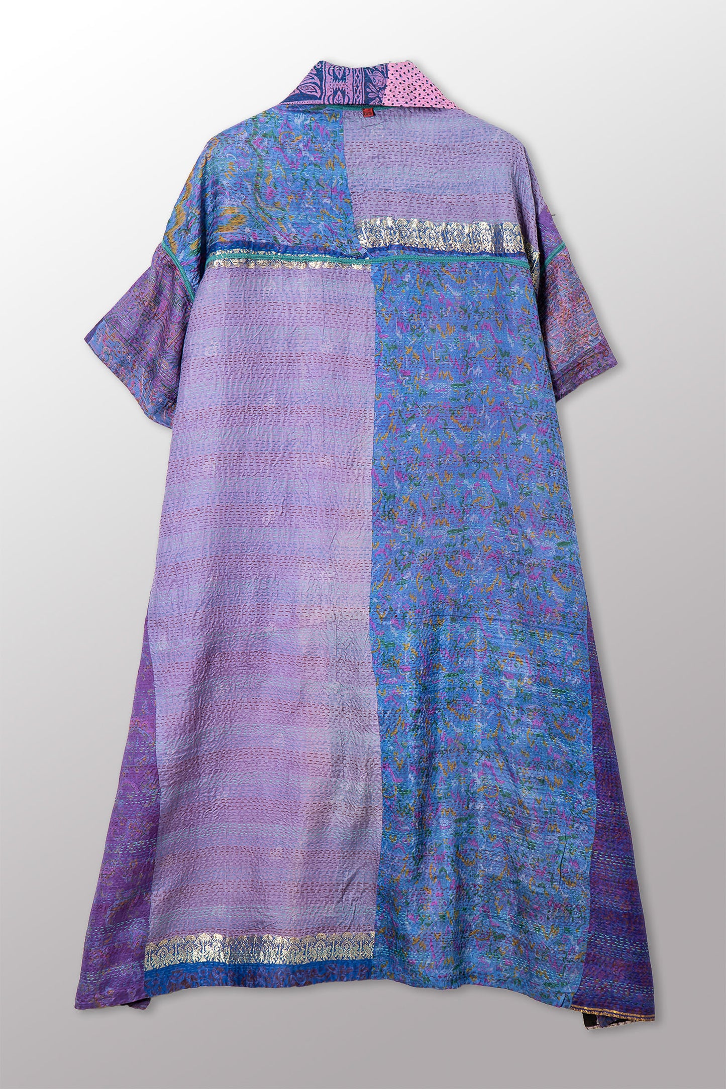 VINTAGE SILK KANTHA WING COLLAR DRESS - sv2454-0001a -
