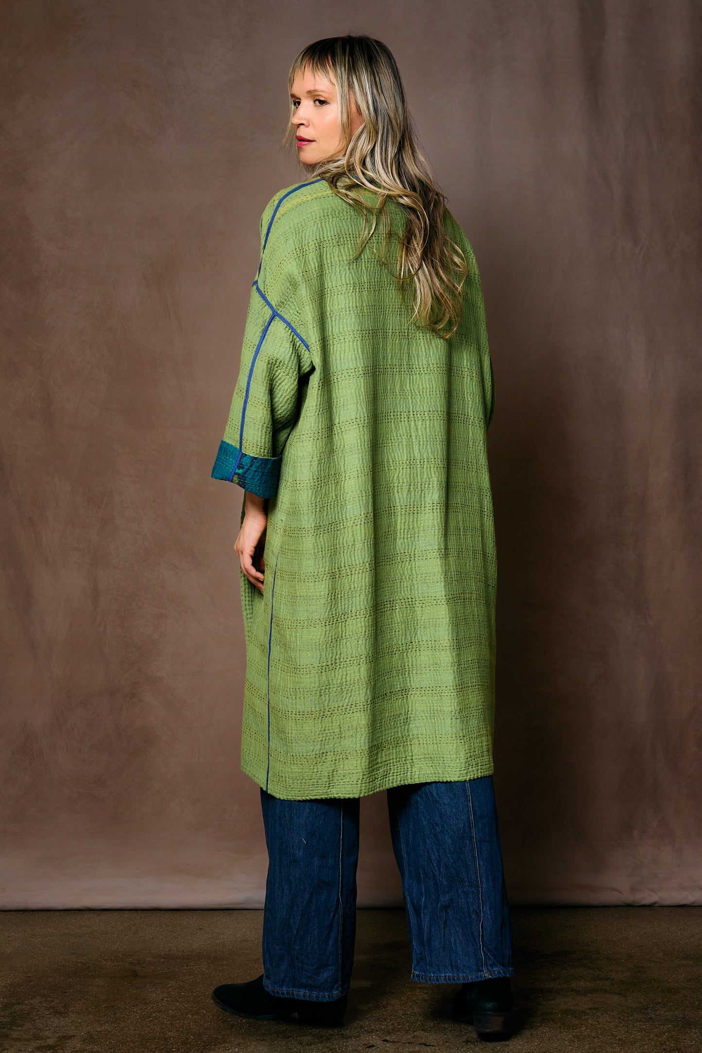 BLOOMING FLOWERS KANTHA SIMPLE ROBE - bf4334-blu -