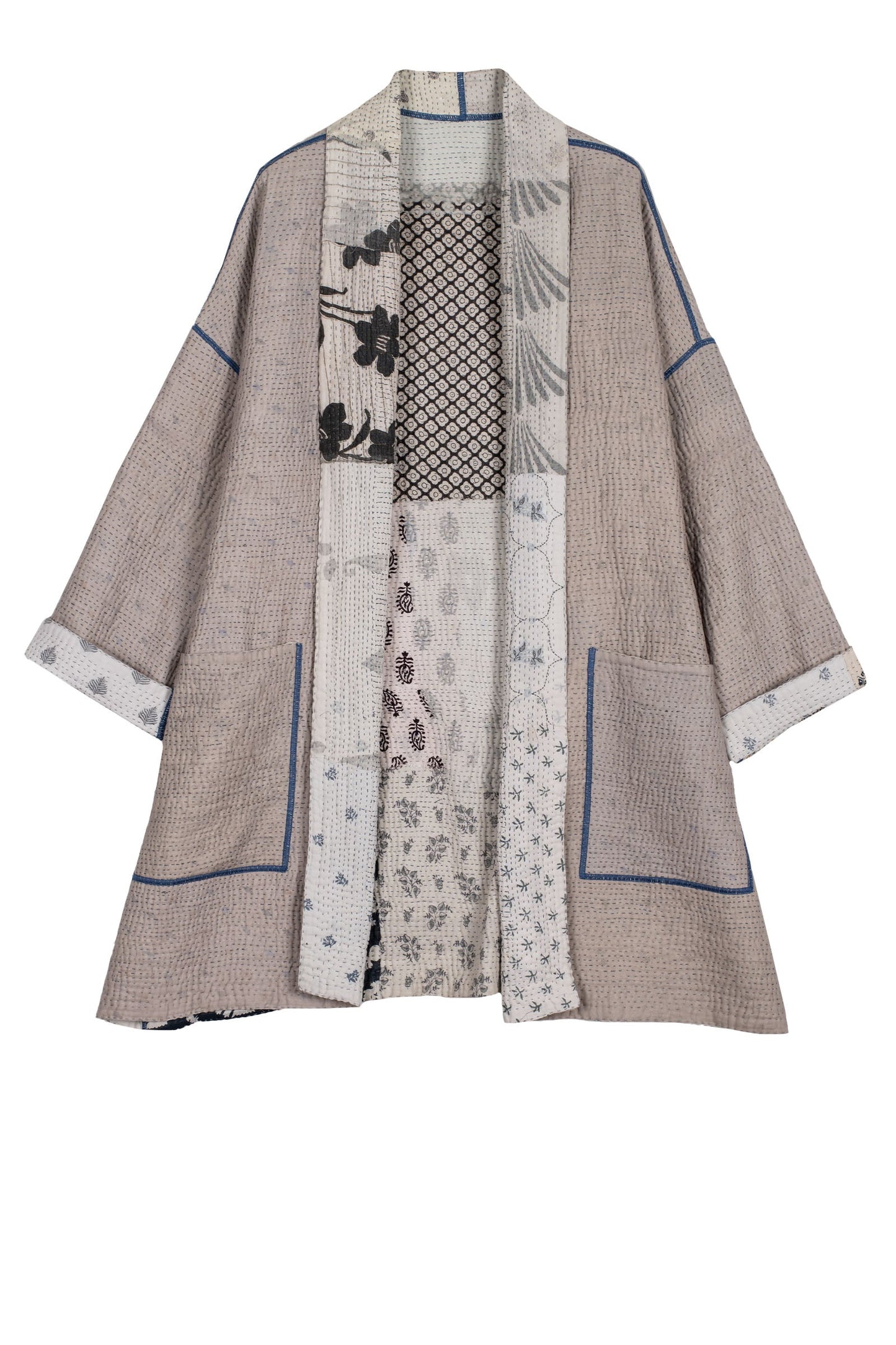 POWDER PATCH KANTHA HAORI JACKET - pd4068-gry -