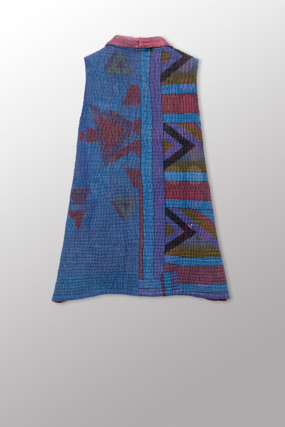 QUILTED OVERDYE COTTON KANTHA KIMONO VEST SHORT - oq5248-cblu002m -