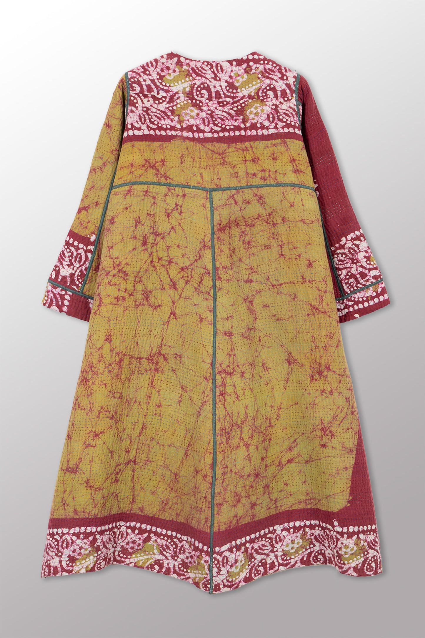 VINTAGE COTTON KANTHA WRAP FLARE COAT - cv4330-0033a -