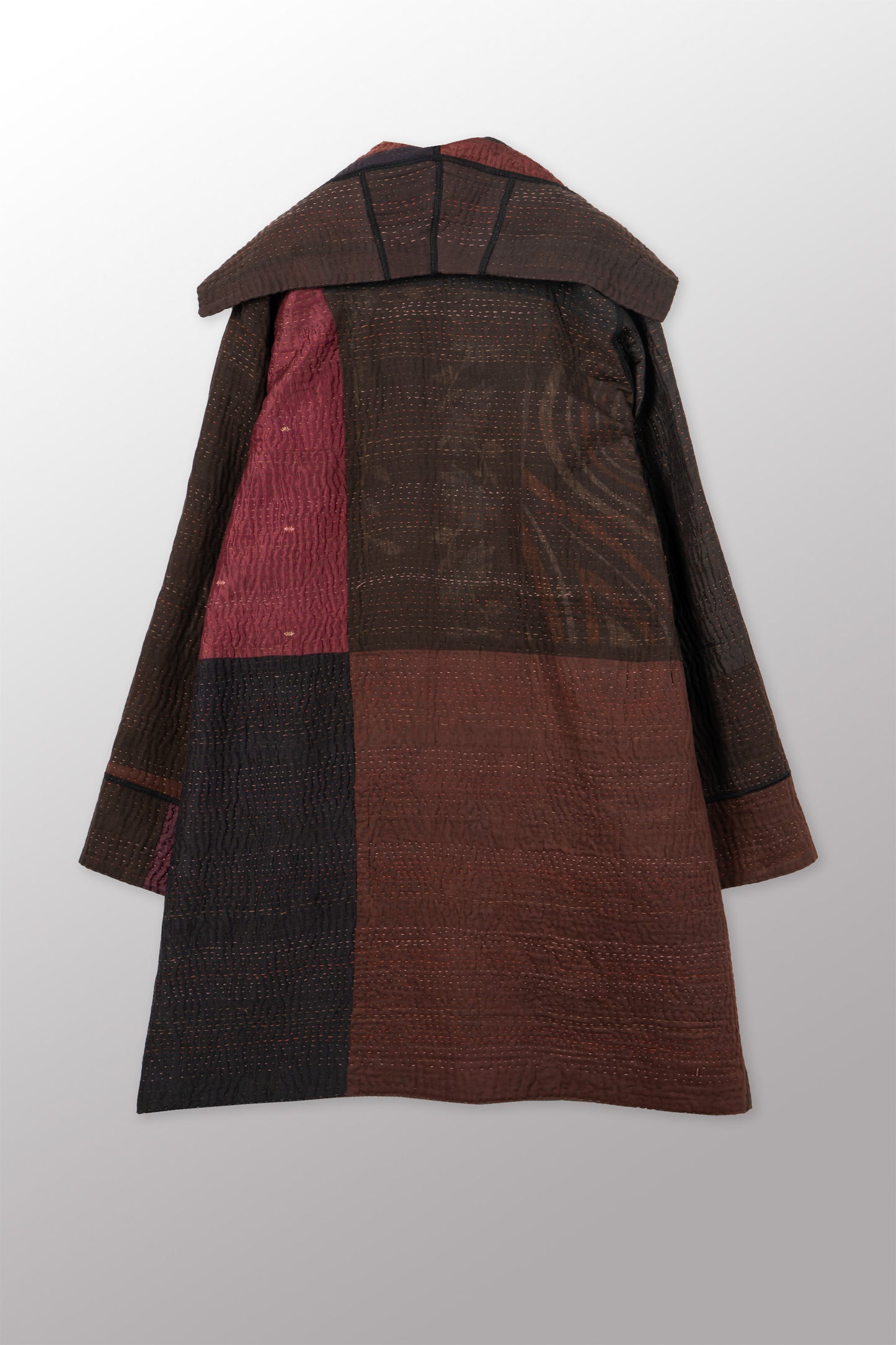 JACQUARD SILK KANTHA POCKET MEDIUM COAT - js4316-brn -