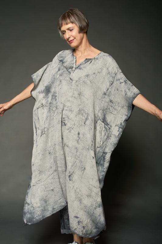 MUD DYE RIPPLE KANTHA KAFTAN DRESS - yp2468-gry -