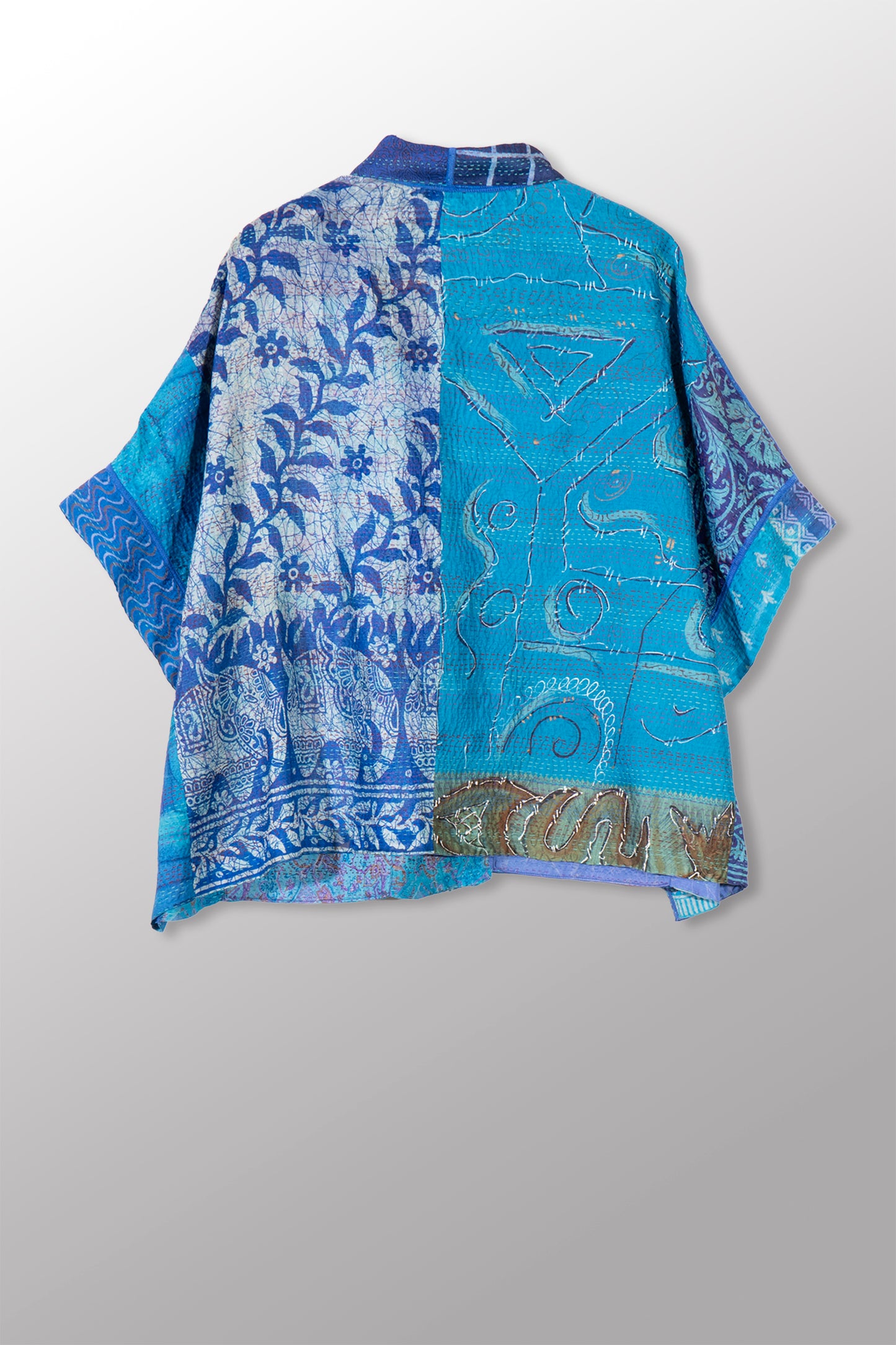 VINTAGE SILK KANTHA MINI PONCHO - sv2060-0010a -