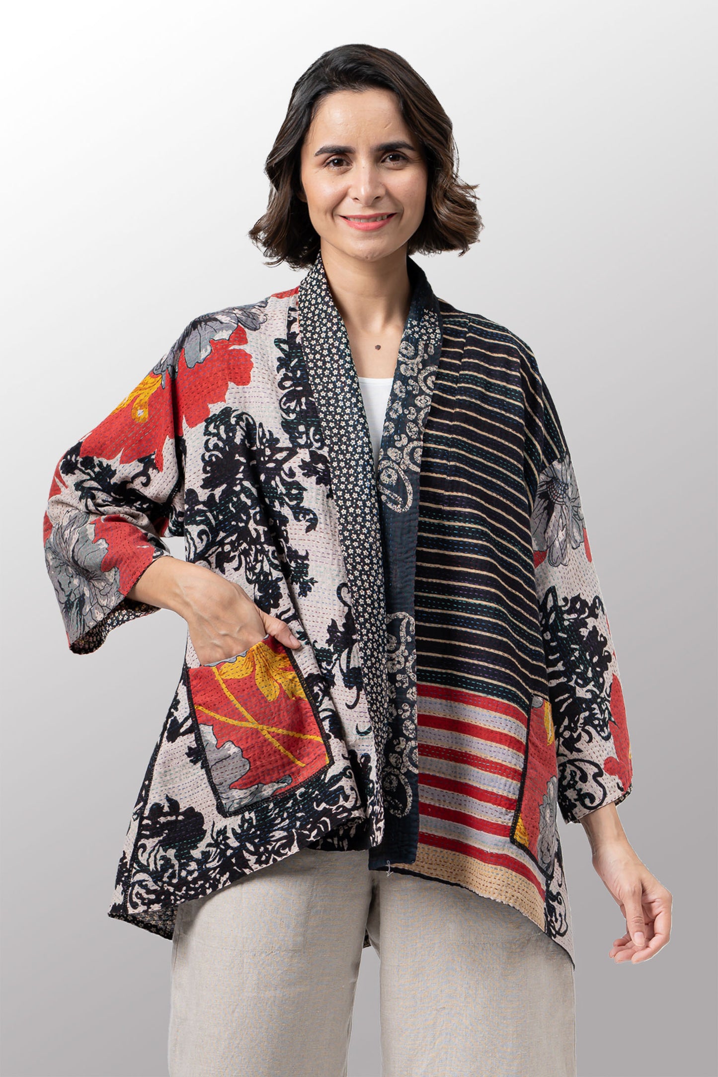 VINTAGE COTTON KANTHA KIMONO JKT - cv2004-0072a -