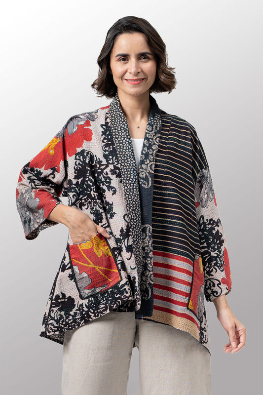 VINTAGE COTTON KANTHA KIMONO JKT - cv2004-0072a -