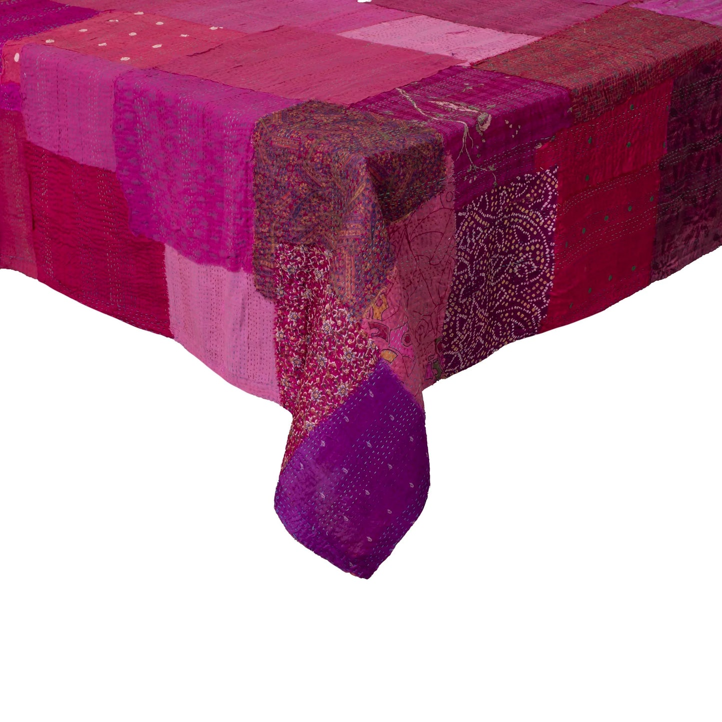 Printed Fray Vintage Cotton Kantha Table Cover -Pink