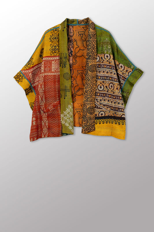 VINTAGE SILK KANTHA MINI PONCHO - sv2060-0016a -