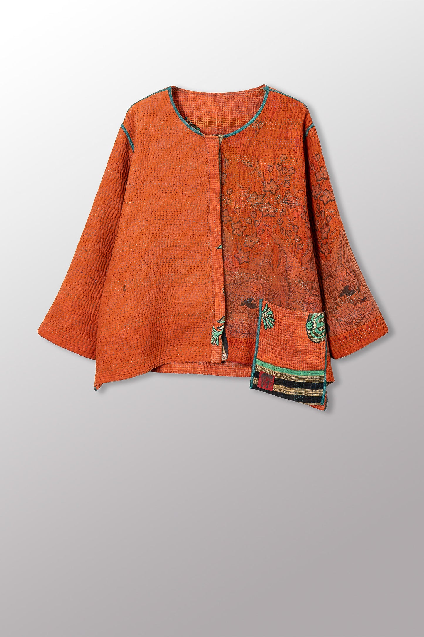COTTON OVERDYE KANTHA A-LINE SHORT JACKET - ov4019-corg001a -