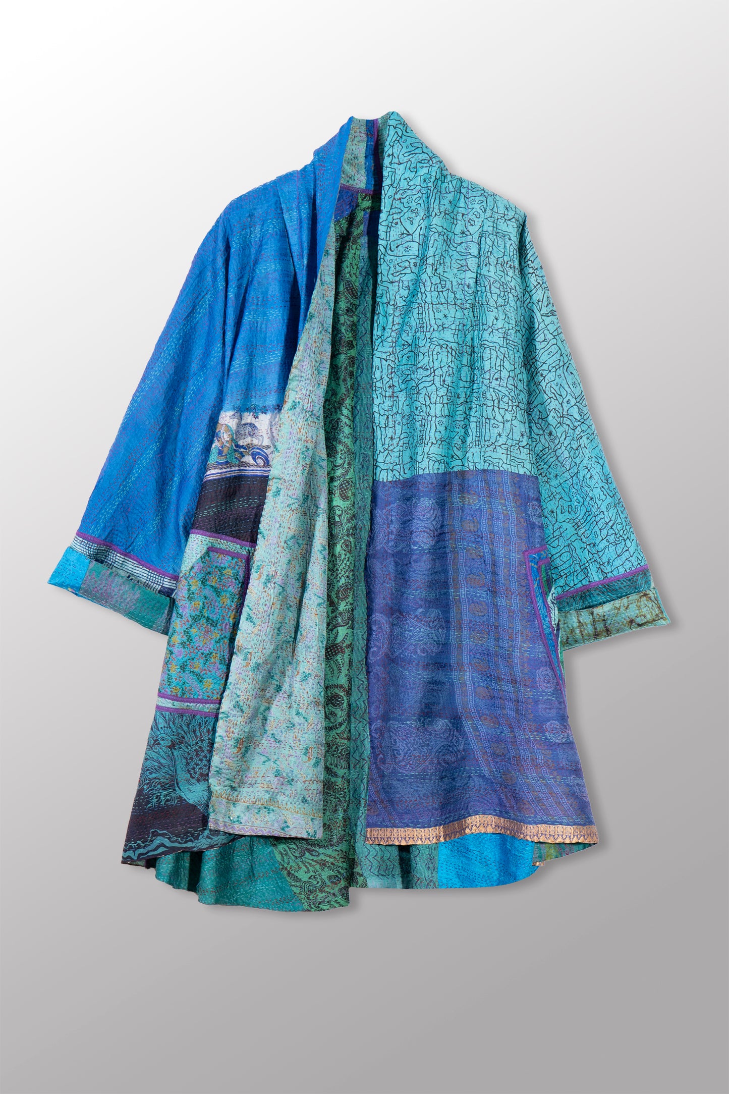 VINTAGE SILK KANTHA KIMONO LONG JKT - sv2005-0080a -