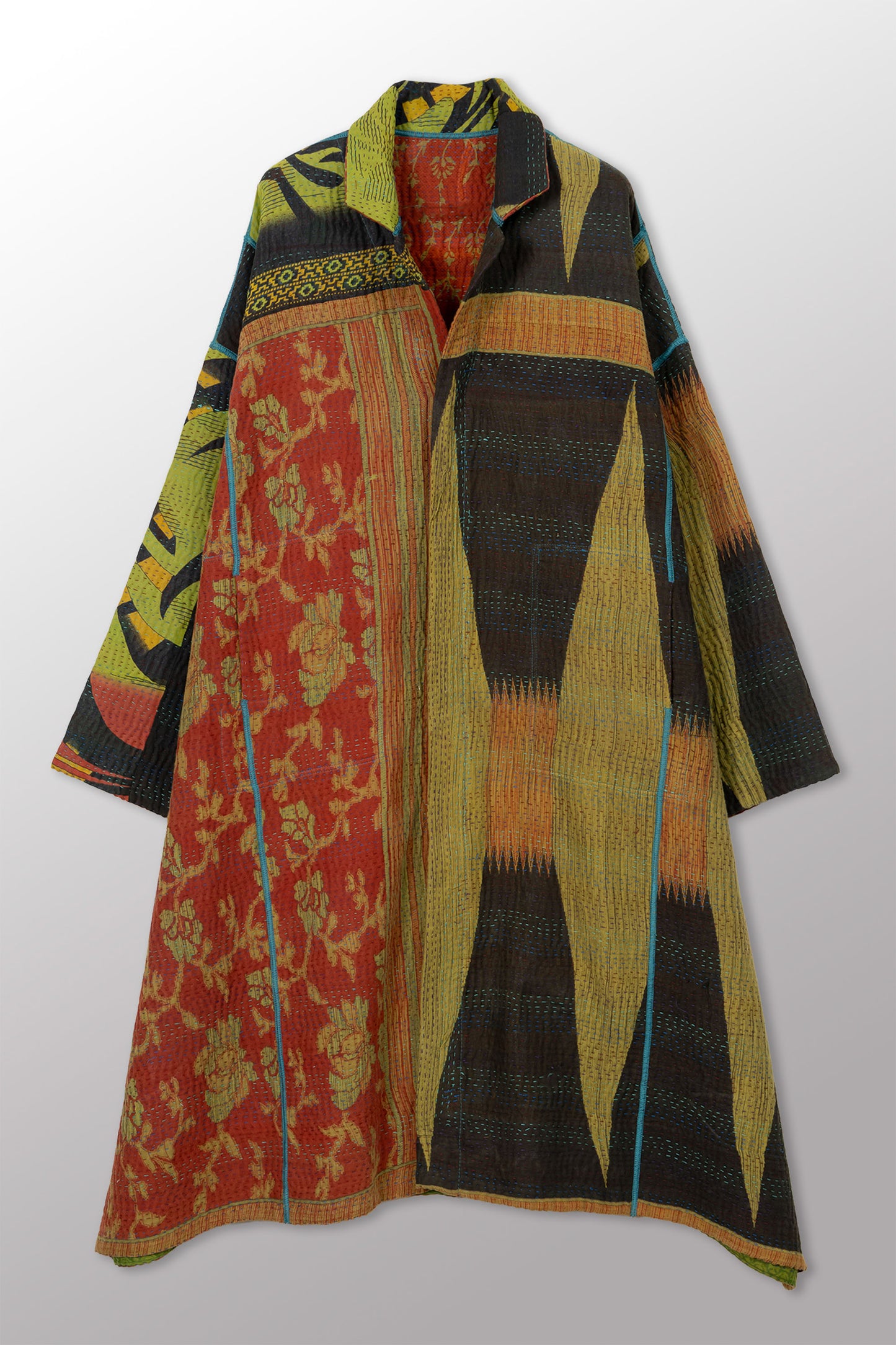 COTTON OVERDYE KANTHA NEW OVERSIZED COAT - ov4342-cgrn002a -