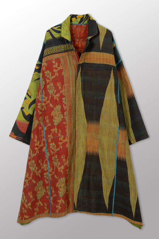 COTTON OVERDYE KANTHA NEW OVERSIZED COAT - ov4342-cgrn002a -