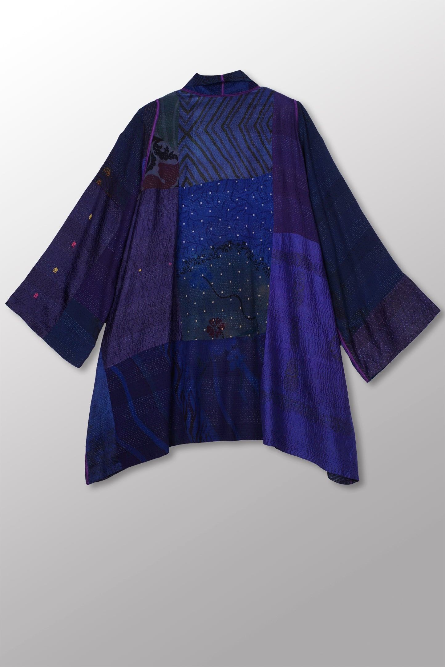 GEORGETTE VINTAGE SILK PATCH KANTHA A-LINE JKT - gs2003-nvy -